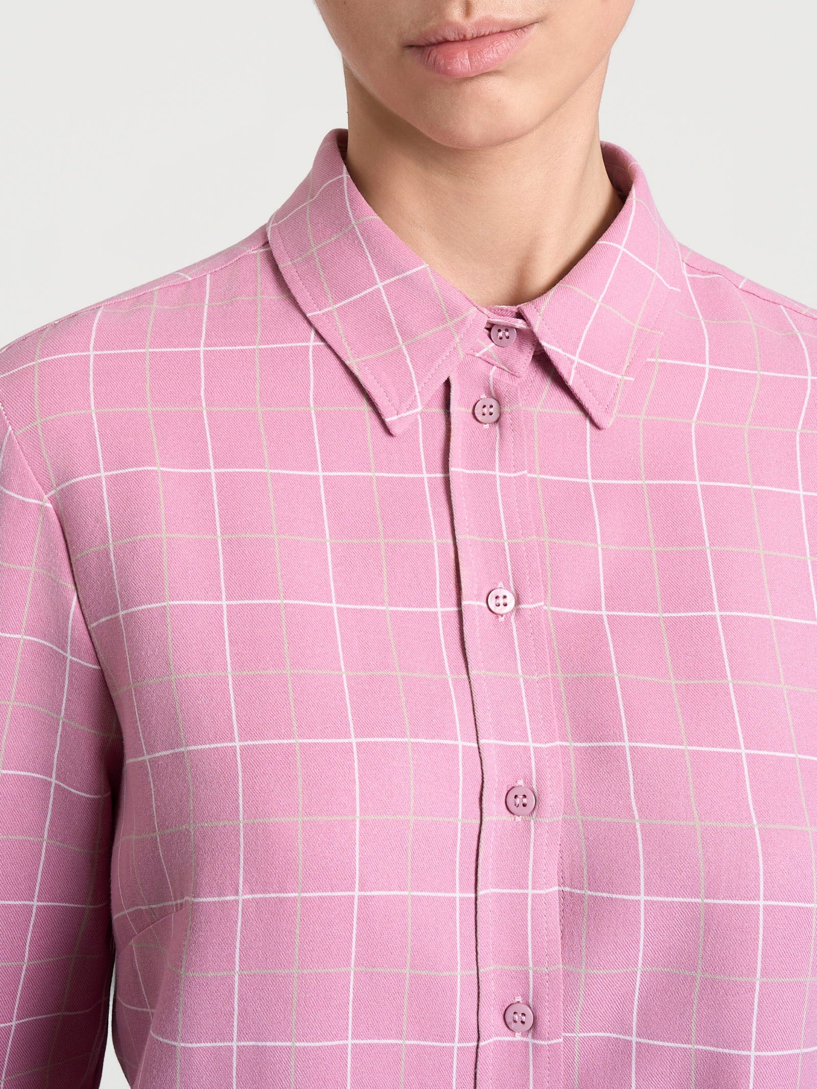Camicia con macro check bicolor in Winter EcoSeta - Fant. Lilas - Image 3