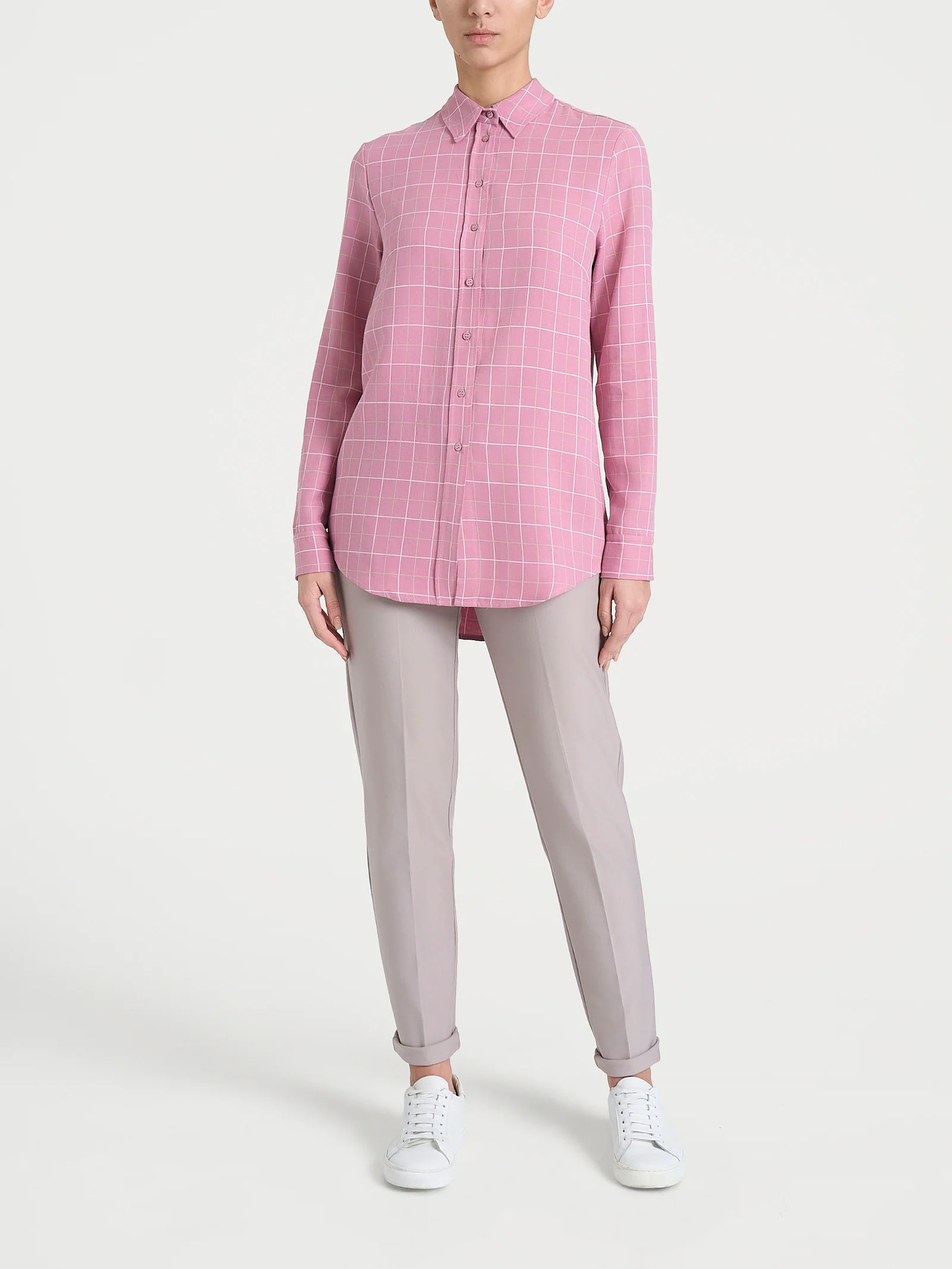Camicia con macro check bicolor in Winter EcoSeta - Fant. Lilas - Image 4