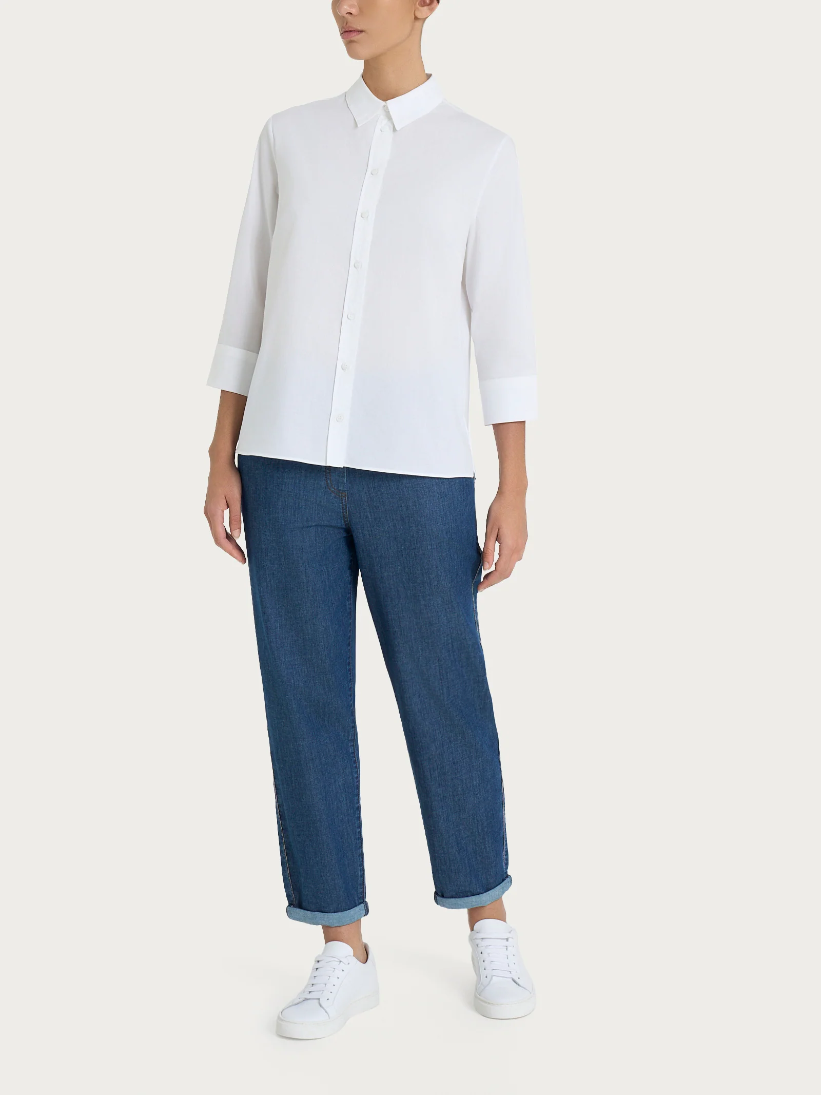 Camicia con manica 3/4 in Popeline - Bianco - Image 4