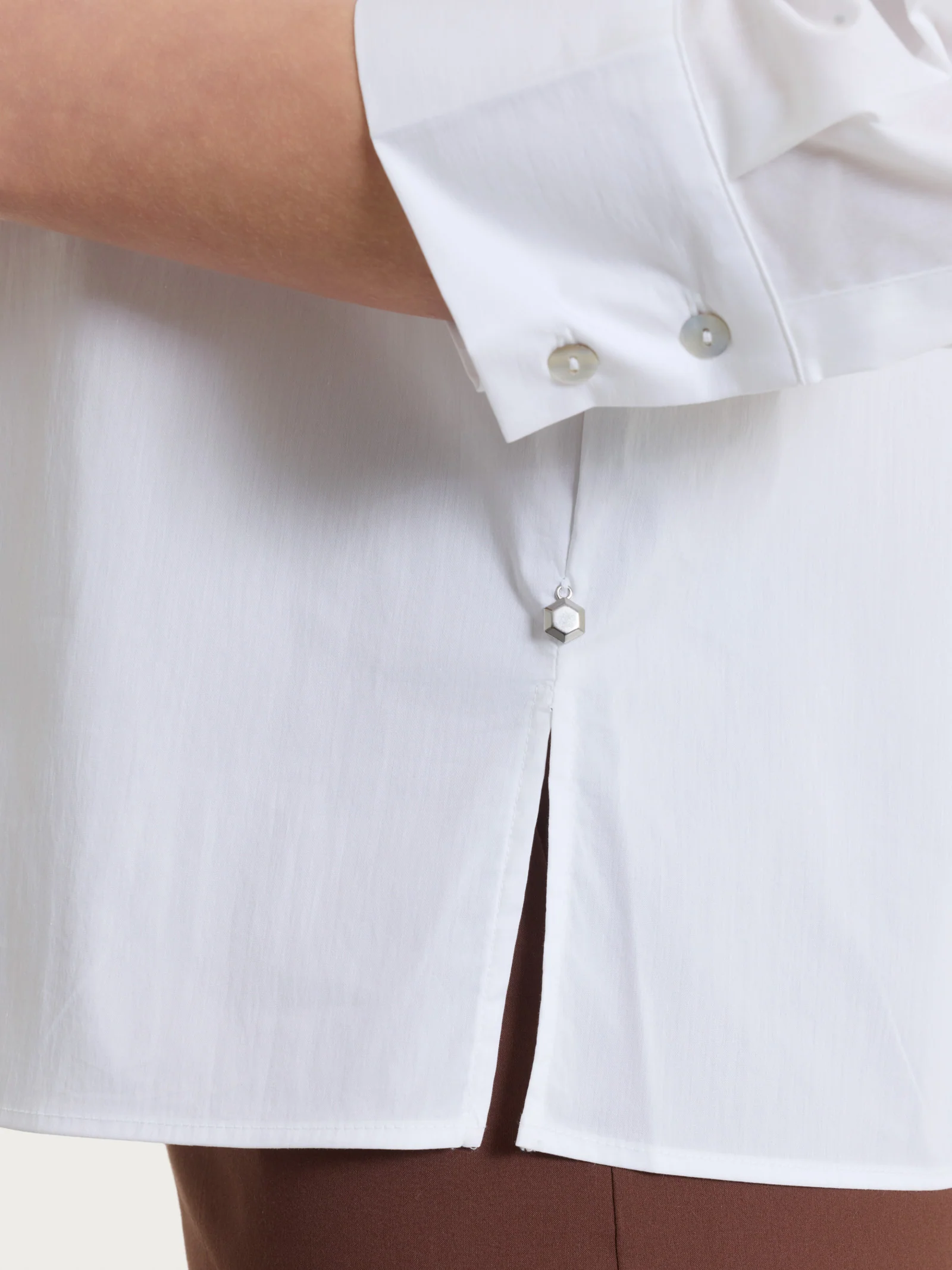 Camicia con manica 3/4 in Poplin di cotone - Bianco - Image 3