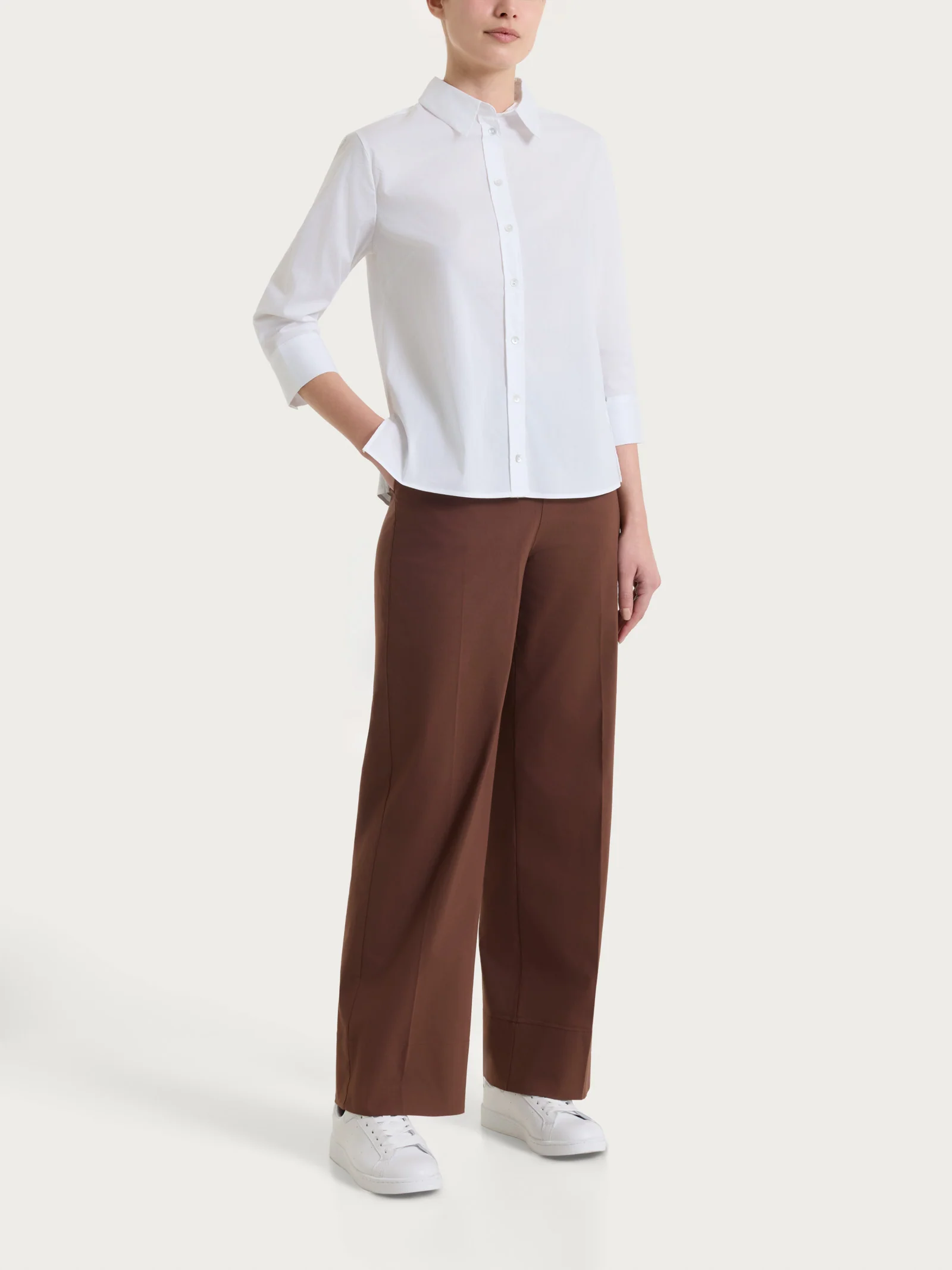 Camicia con manica 3/4 in Poplin di cotone - Bianco - Image 6