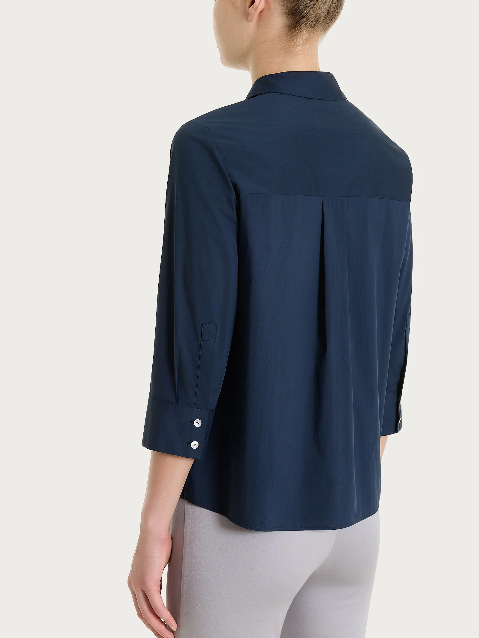 Camicia con manica 3/4 in Poplin di cotone - Bleu - Image 2