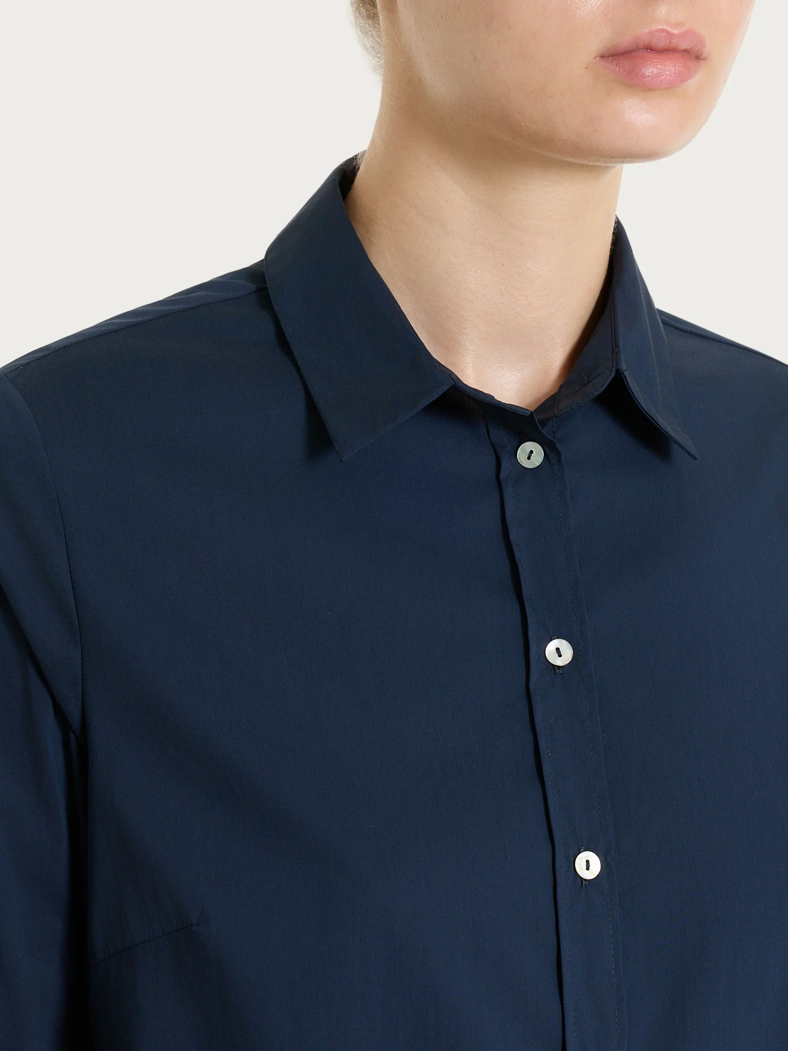 Camicia con manica 3/4 in Poplin di cotone - Bleu - Image 3