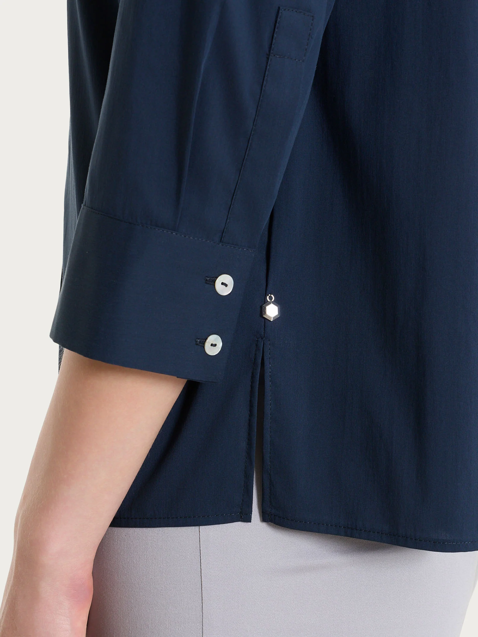 Camicia con manica 3/4 in Poplin di cotone - Bleu - Image 4