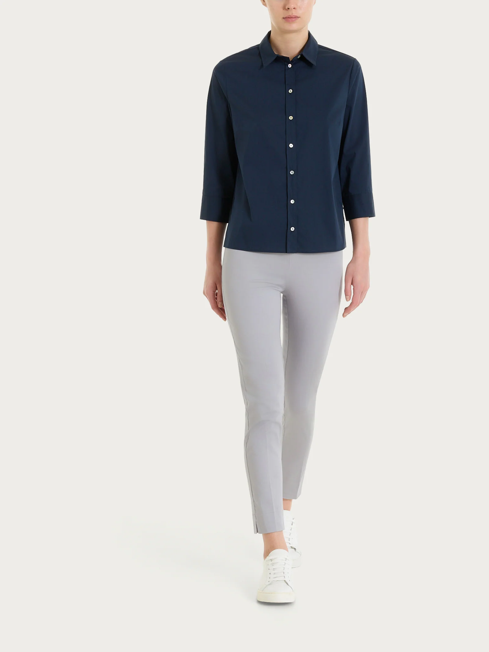 Camicia con manica 3/4 in Poplin di cotone - Bleu - Image 5