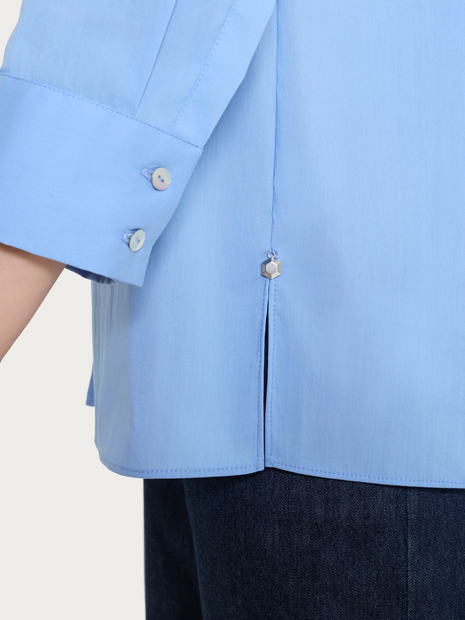 Camicia con manica 3/4 in Poplin di cotone - Bel Air Blue - Image 3