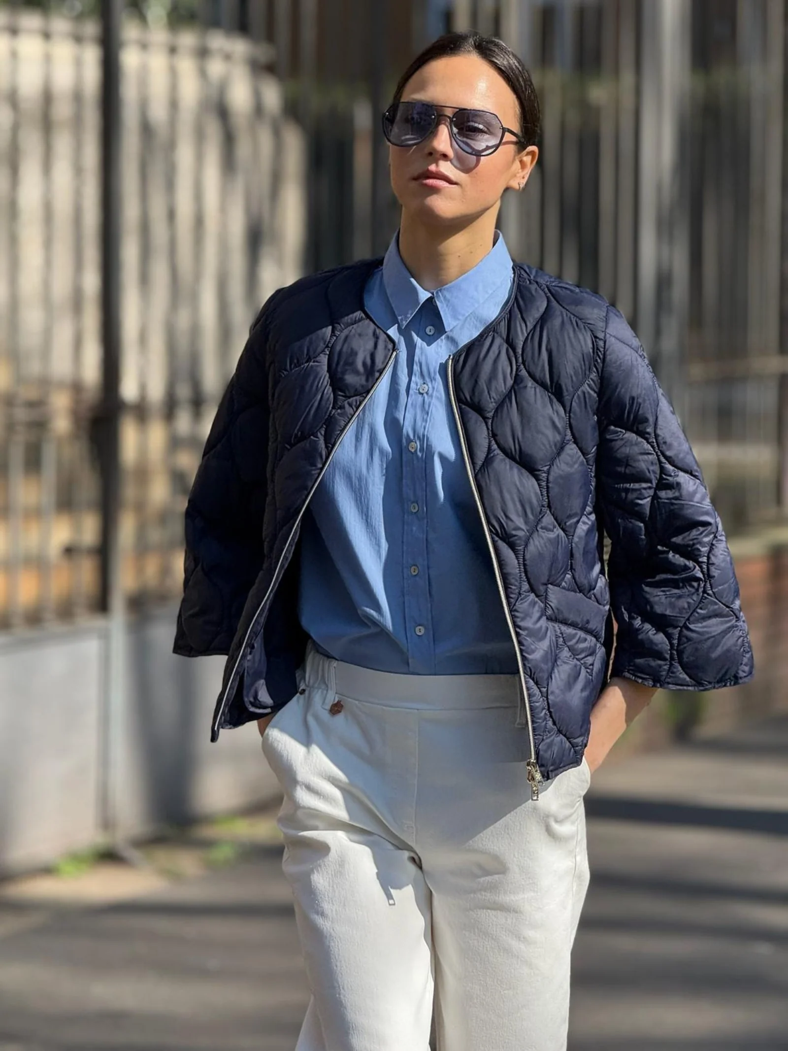 Camicia con manica 3/4 in Poplin di cotone - Bel Air Blue - Image 4
