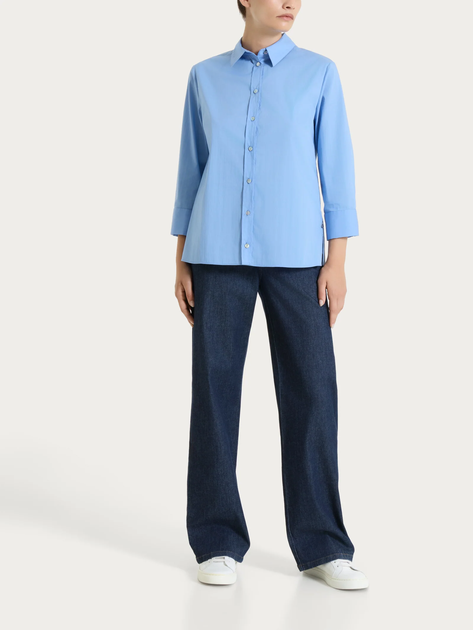 Camicia con manica 3/4 in Poplin di cotone - Bel Air Blue - Image 5