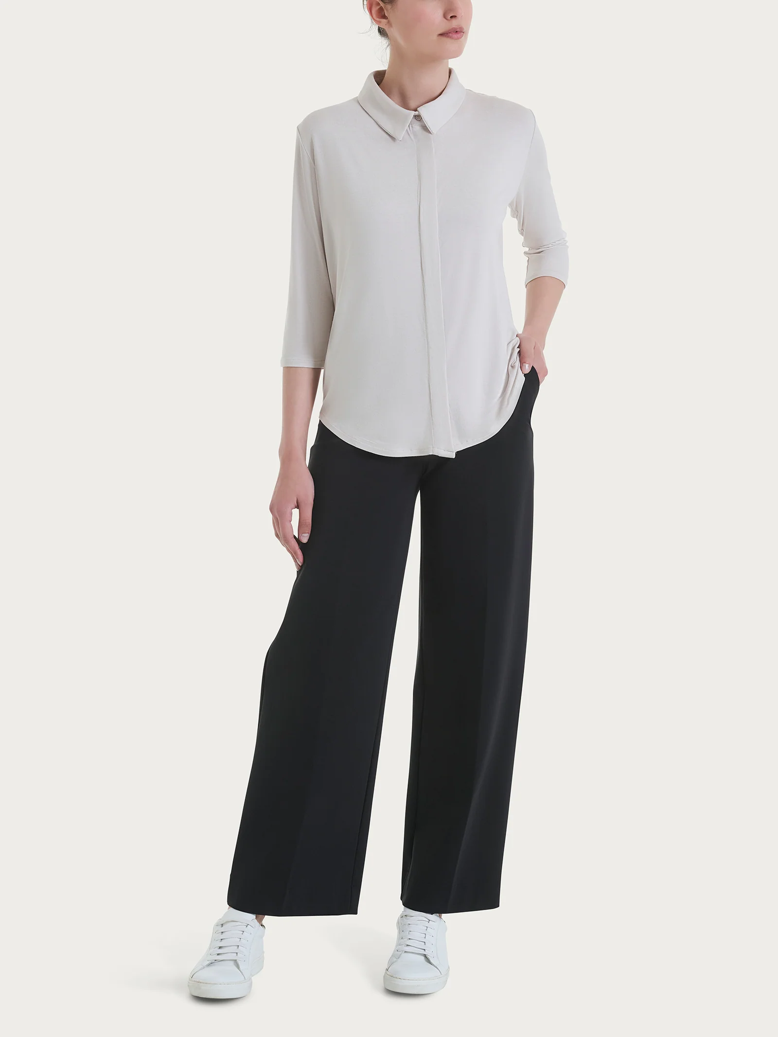 Camicia con manica 3/4 in Viscosa Summer - Champignon - Image 4