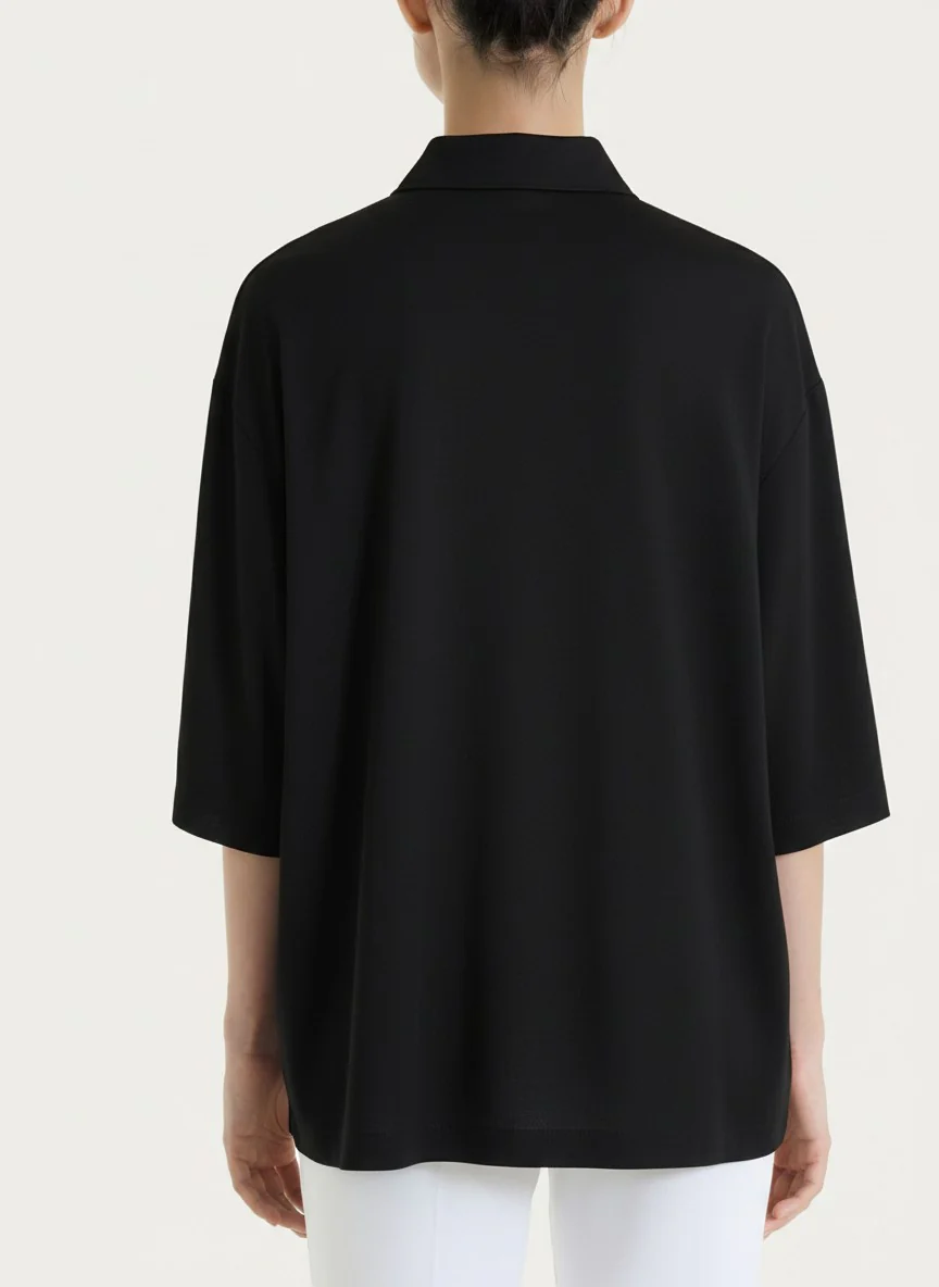 Camicia con manica 3/4 in Voile Stretch - Nero - Image 2