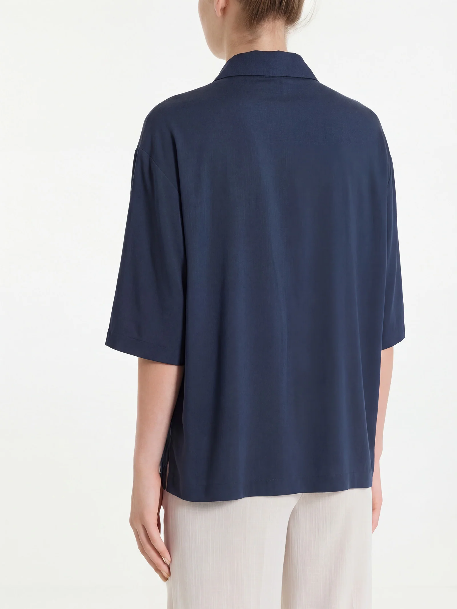 Camicia con manica 3/4 in Voile Stretch - Bleu - Image 2