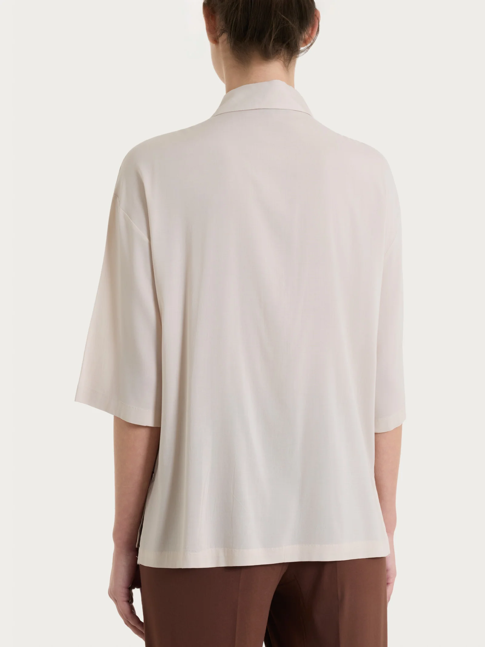 Camicia con manica 3/4 in Voile Stretch - Champignon - Image 2