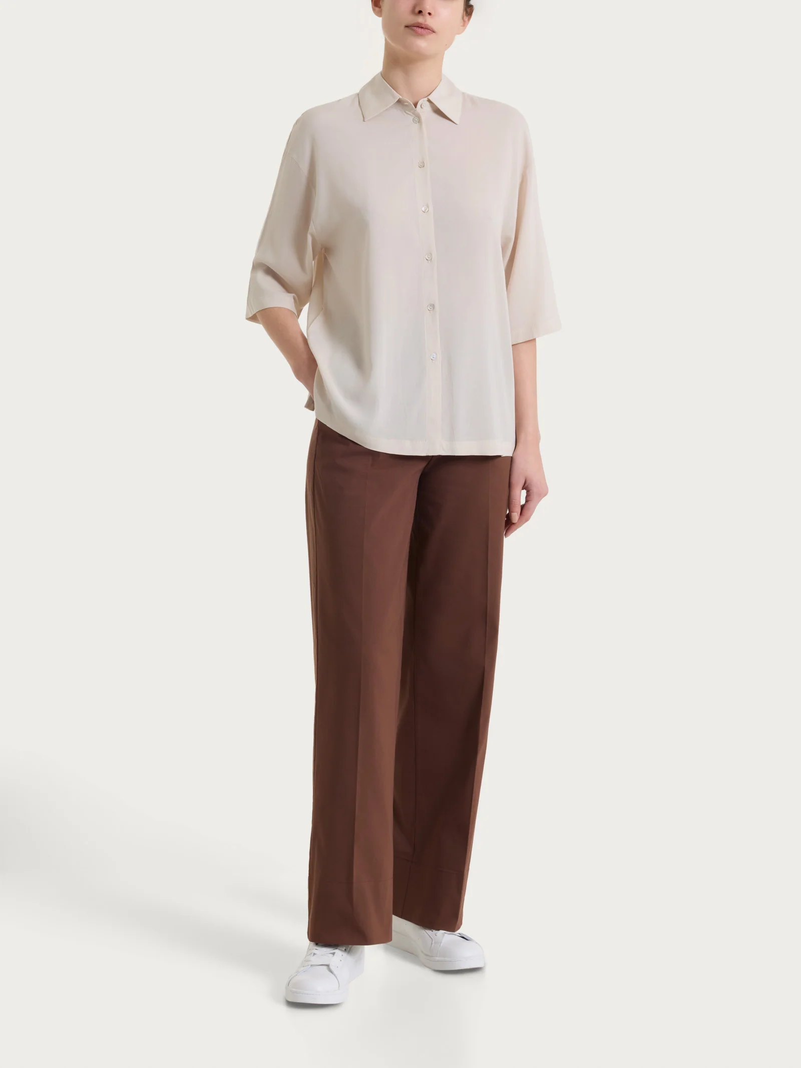 Camicia con manica 3/4 in Voile Stretch - Champignon - Image 5