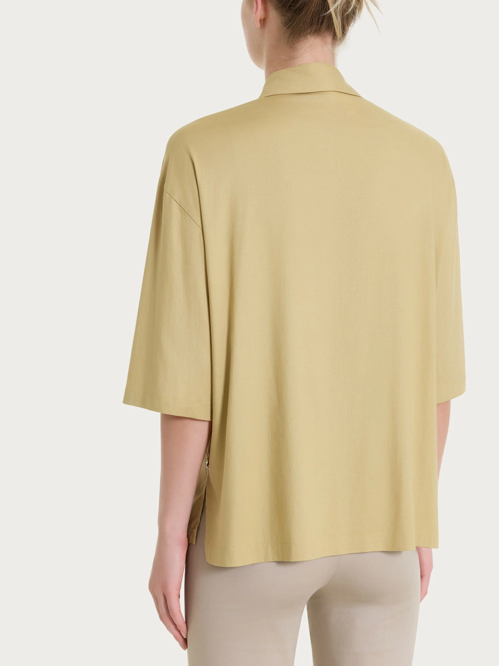 Camicia con manica 3/4 in Voile Stretch - Khaki - Image 2