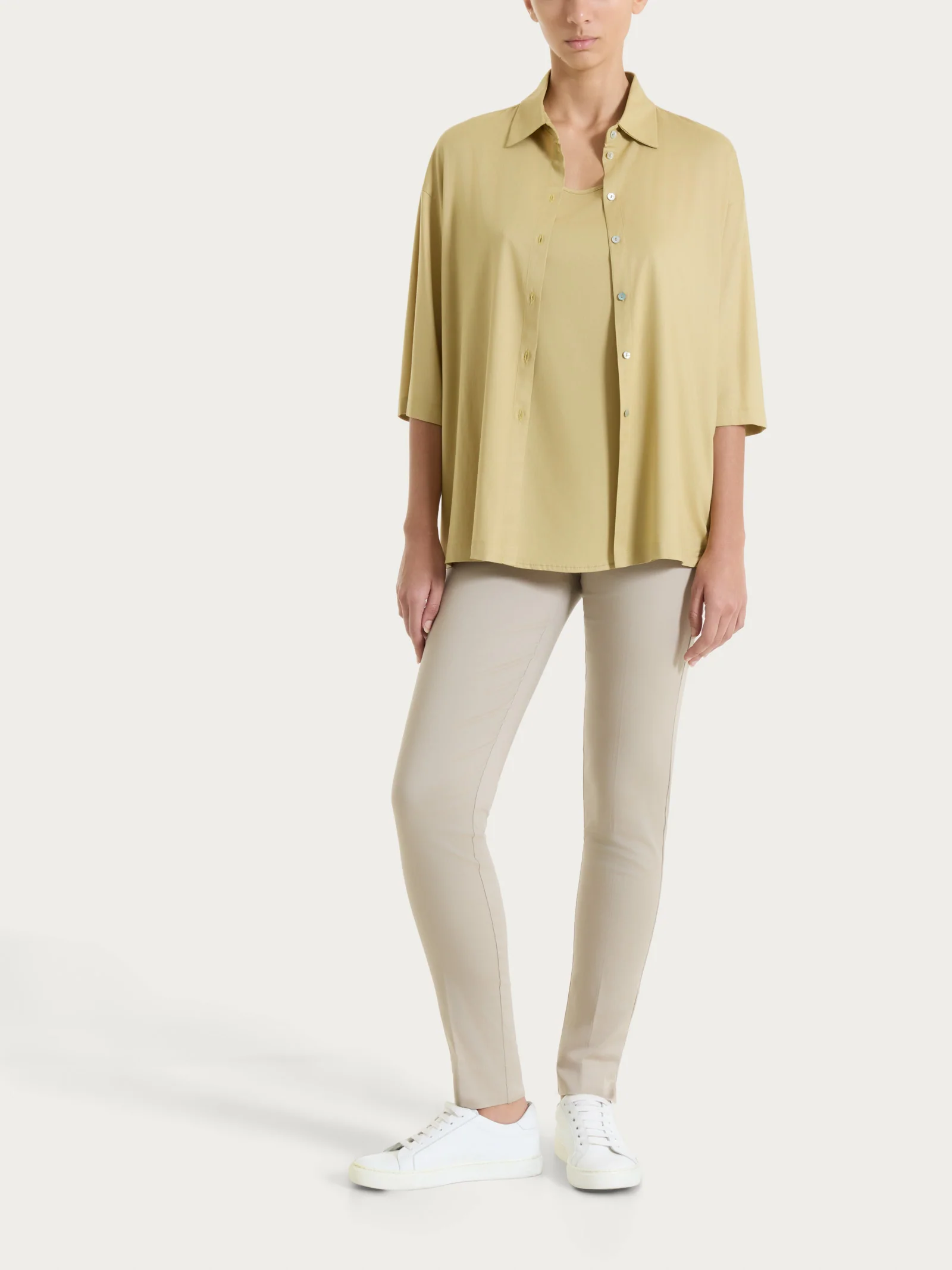 Camicia con manica 3/4 in Voile Stretch - Khaki - Image 5