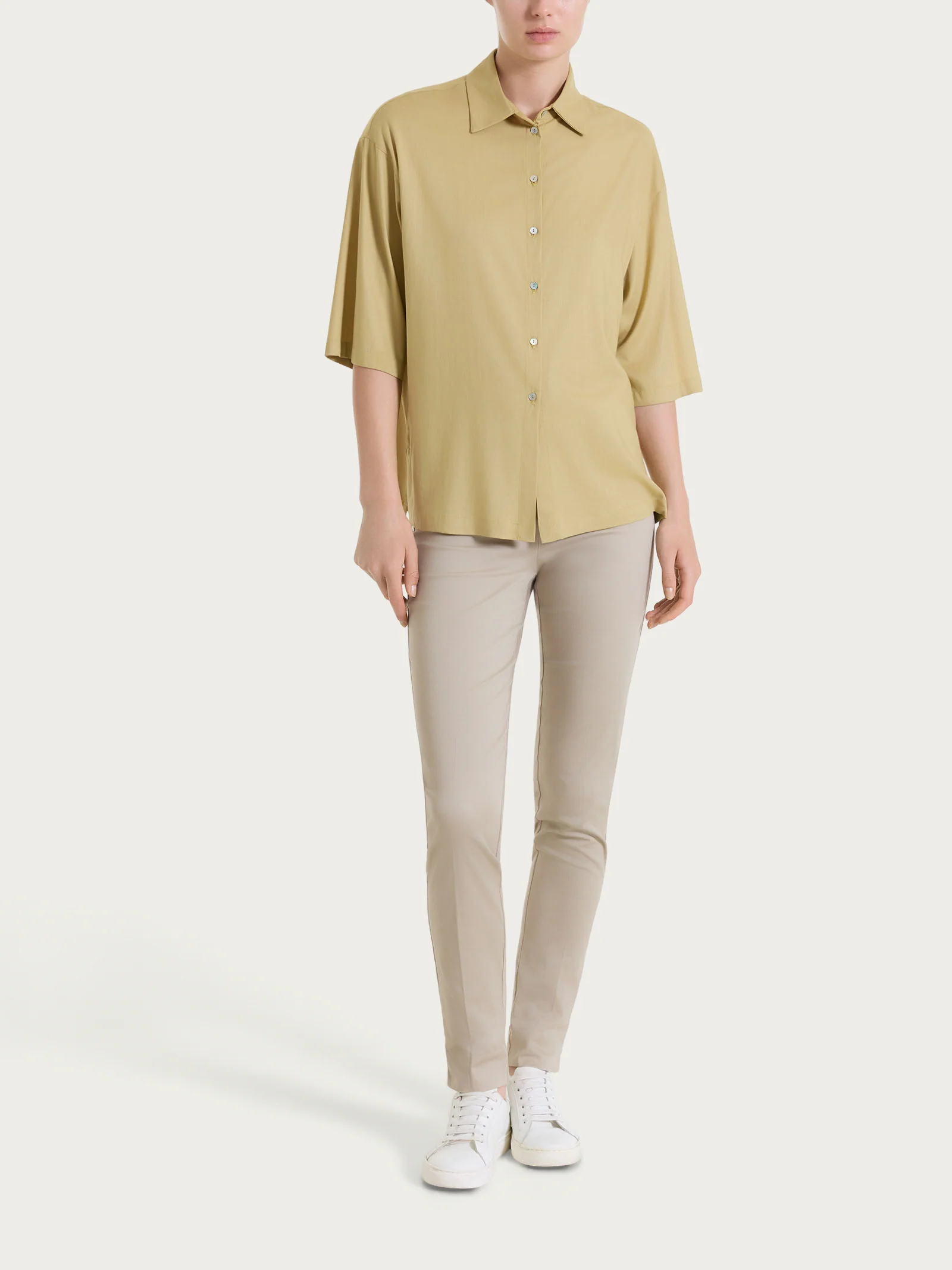 Camicia con manica 3/4 in Voile Stretch - Khaki - Image 6