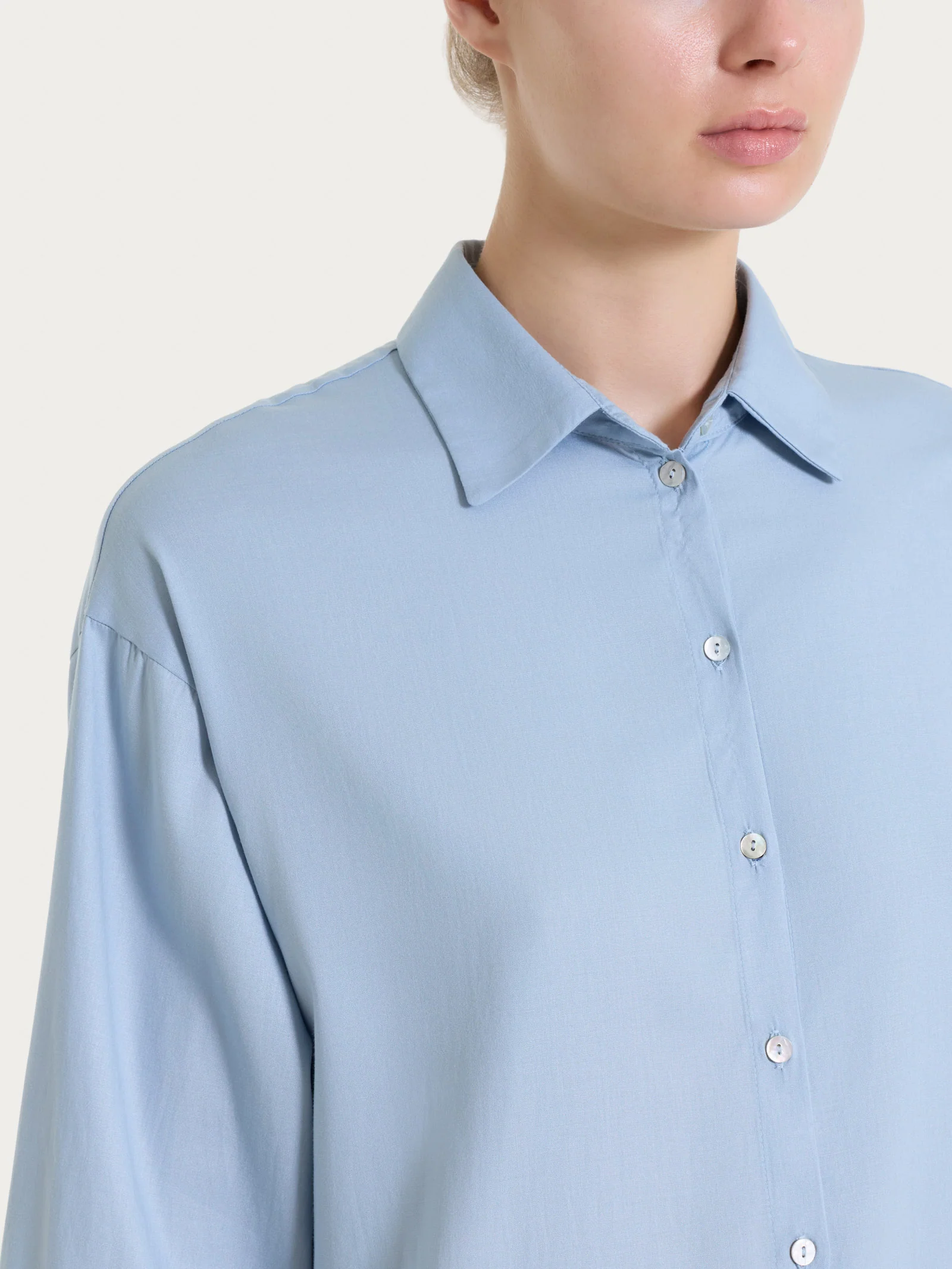 Camicia con manica 3/4 in Voile Stretch - Dusty Blue - Image 3