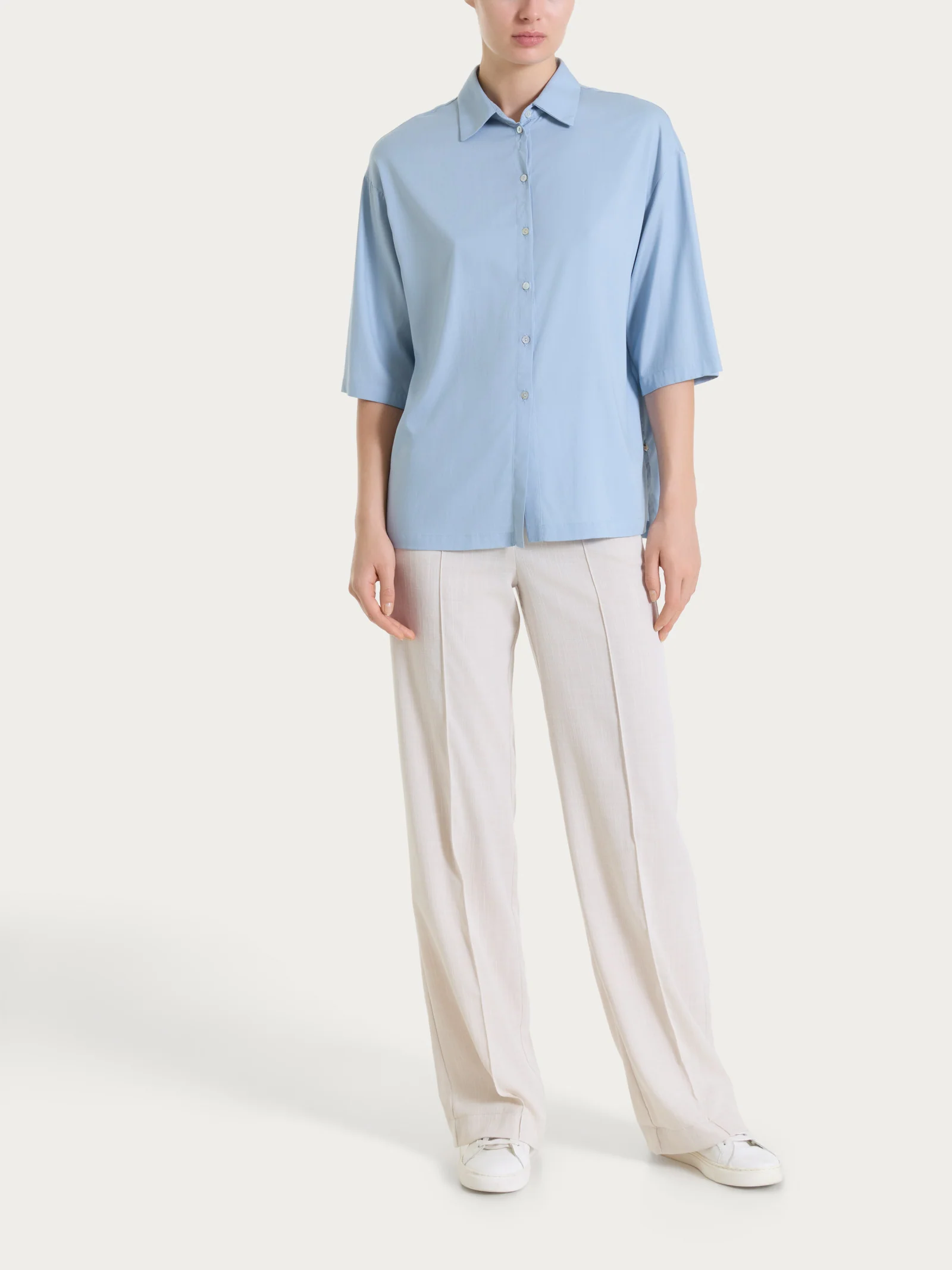 Camicia con manica 3/4 in Voile Stretch - Dusty Blue - Image 5