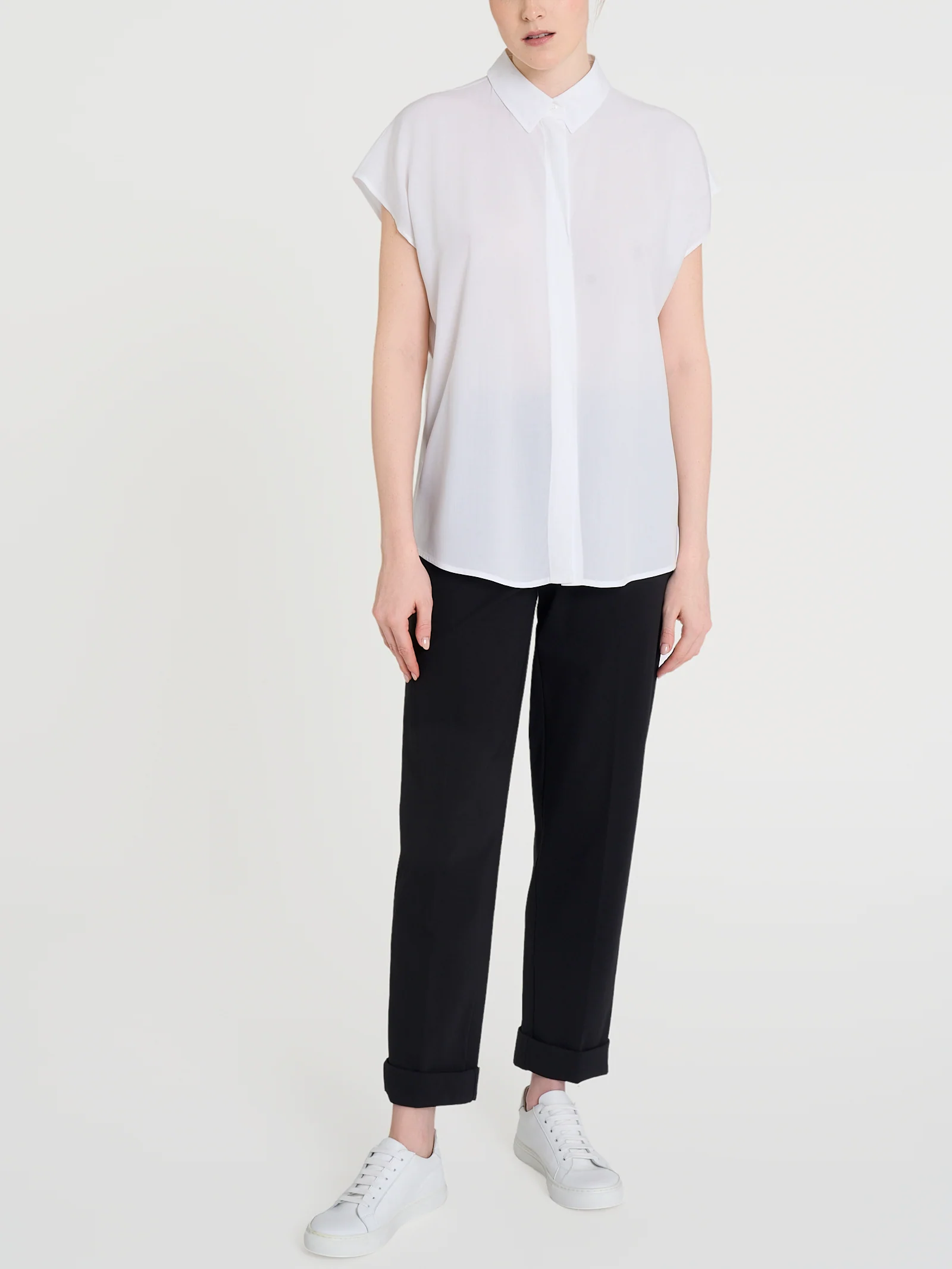 Camicia con manica corta a kimono in Ecoseta - Bianco - Image 4