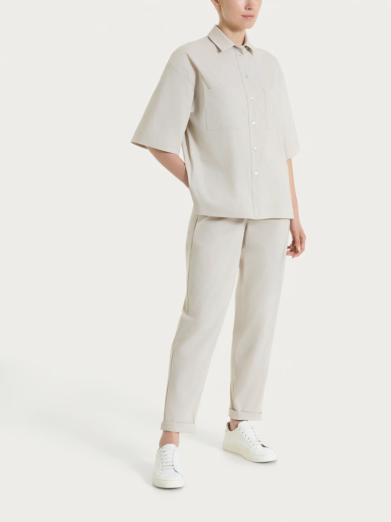 Camicia con manica corta in Super Fresh - Champignon - Image 7