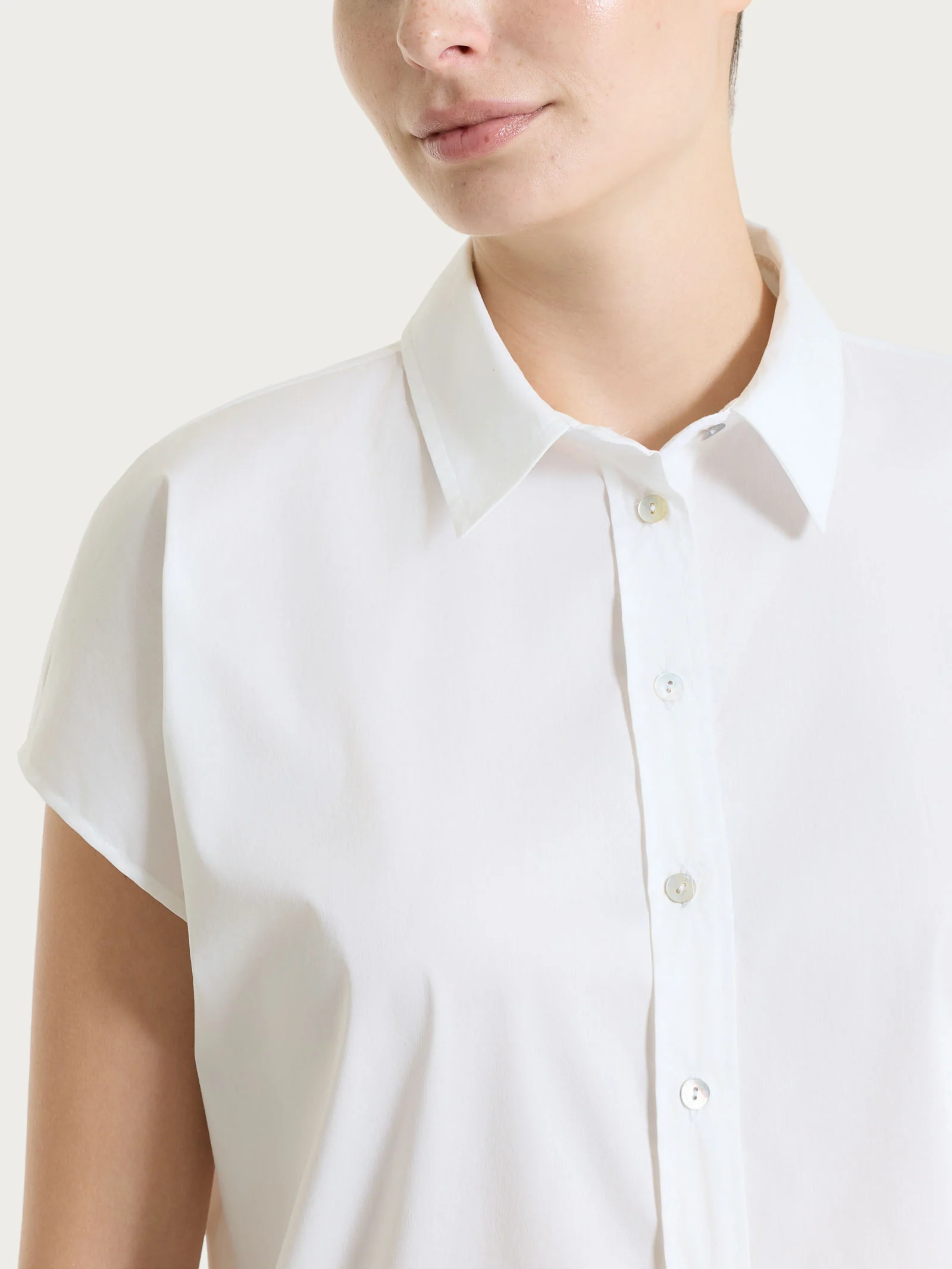 Camicia con manica kimono in Poplin di cotone - Bianco - Image 3