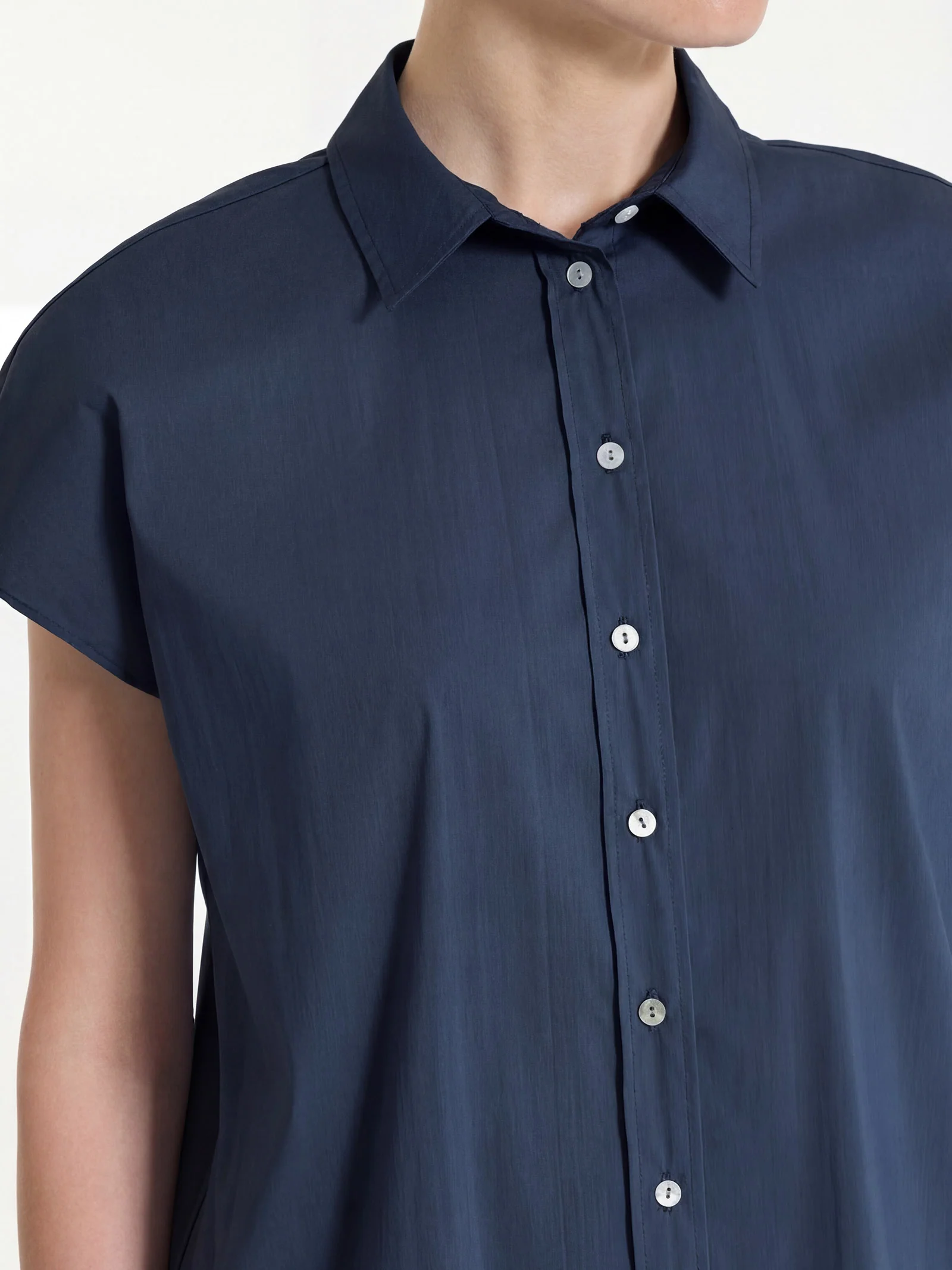 Camicia con manica kimono in Poplin di cotone - Bleu - Image 3