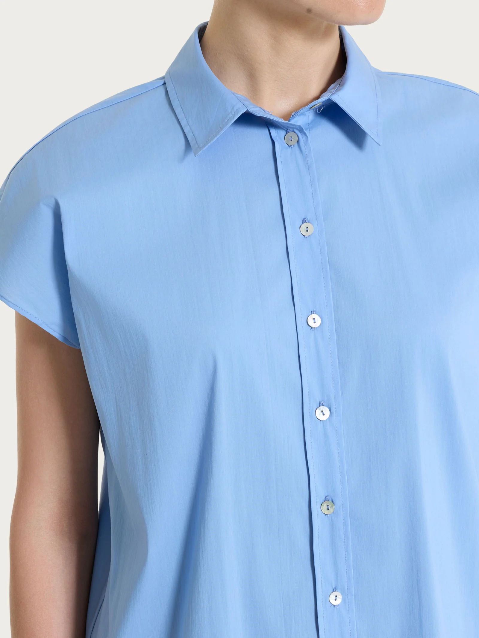 Camicia con manica kimono in Poplin di cotone - Bel Air Blue - Image 3