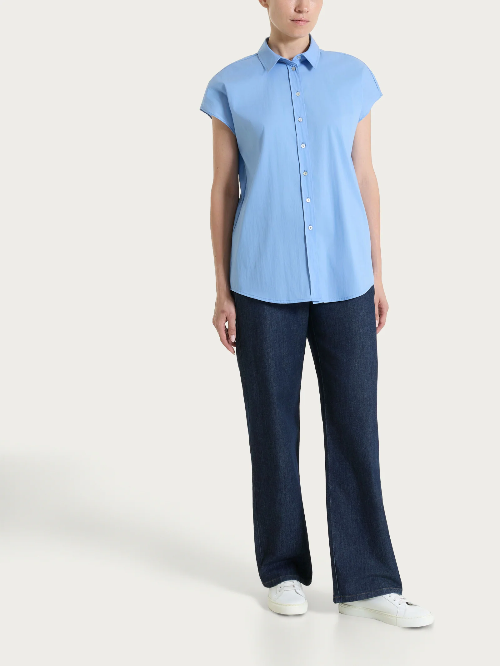 Camicia con manica kimono in Poplin di cotone - Bel Air Blue - Image 5