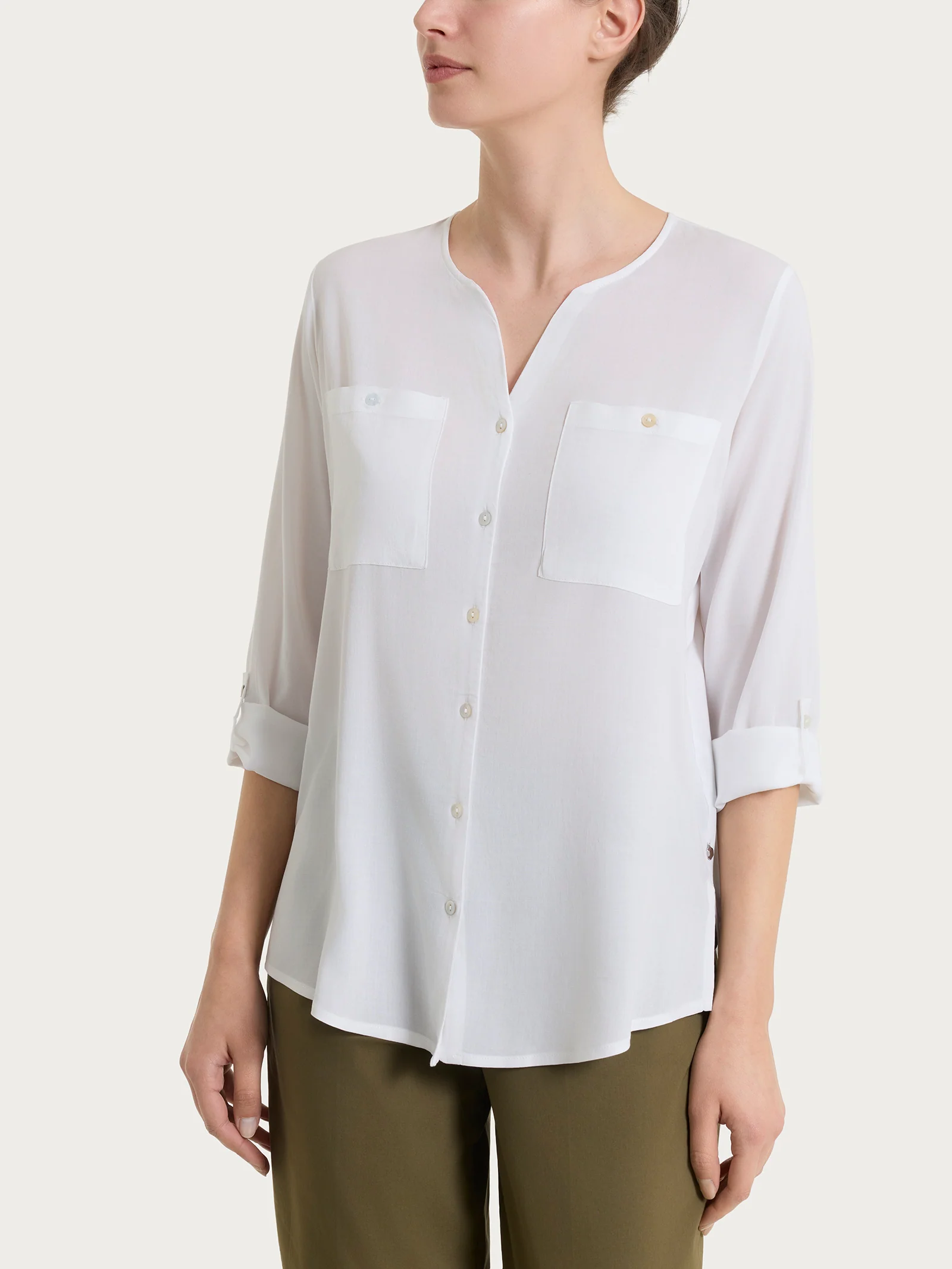 Camicia con manica risvoltabile in Voile Stretch - Bianco - Image 2