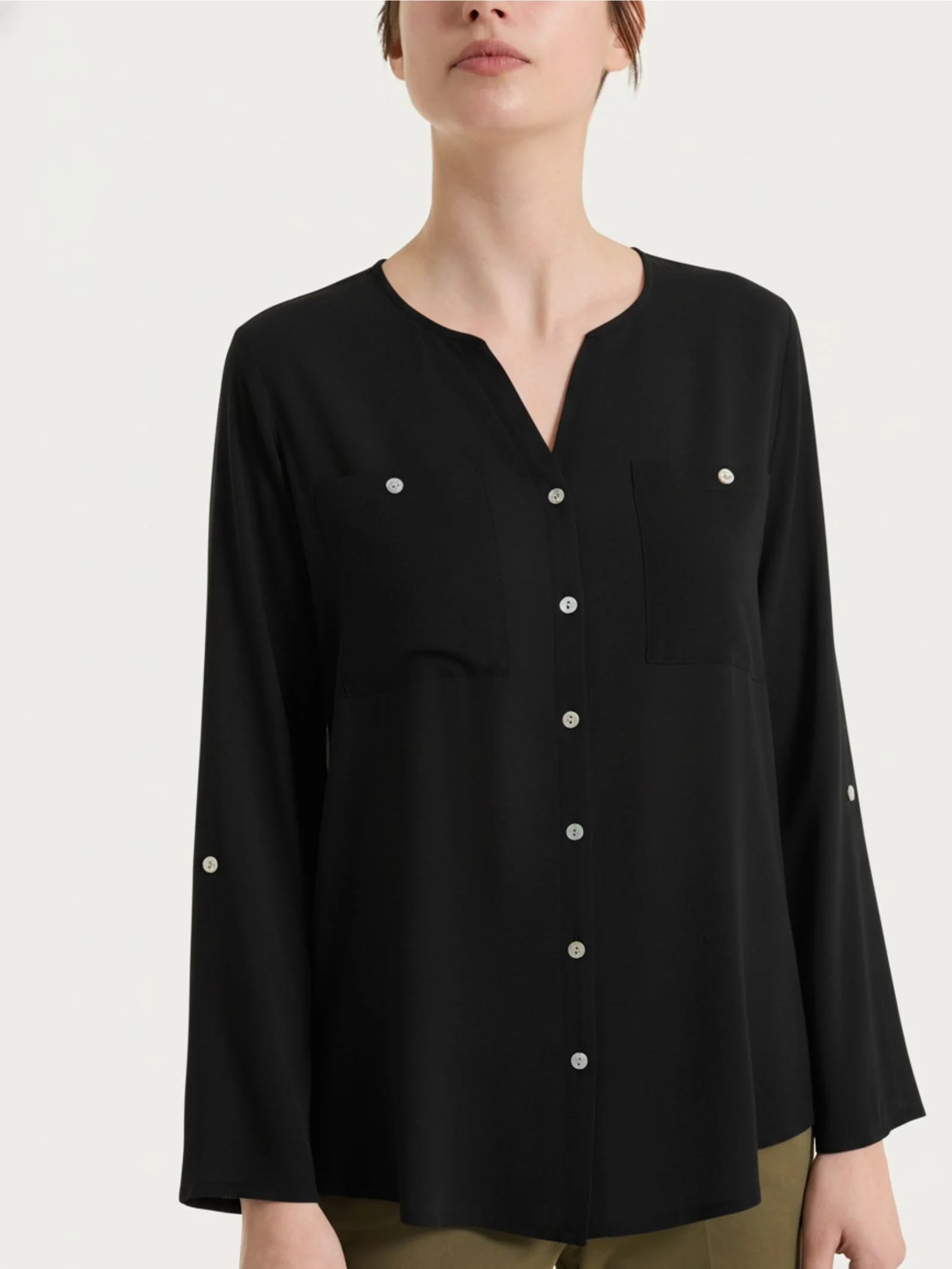 Camicia con manica risvoltabile in Voile Stretch - Nero - Image 2