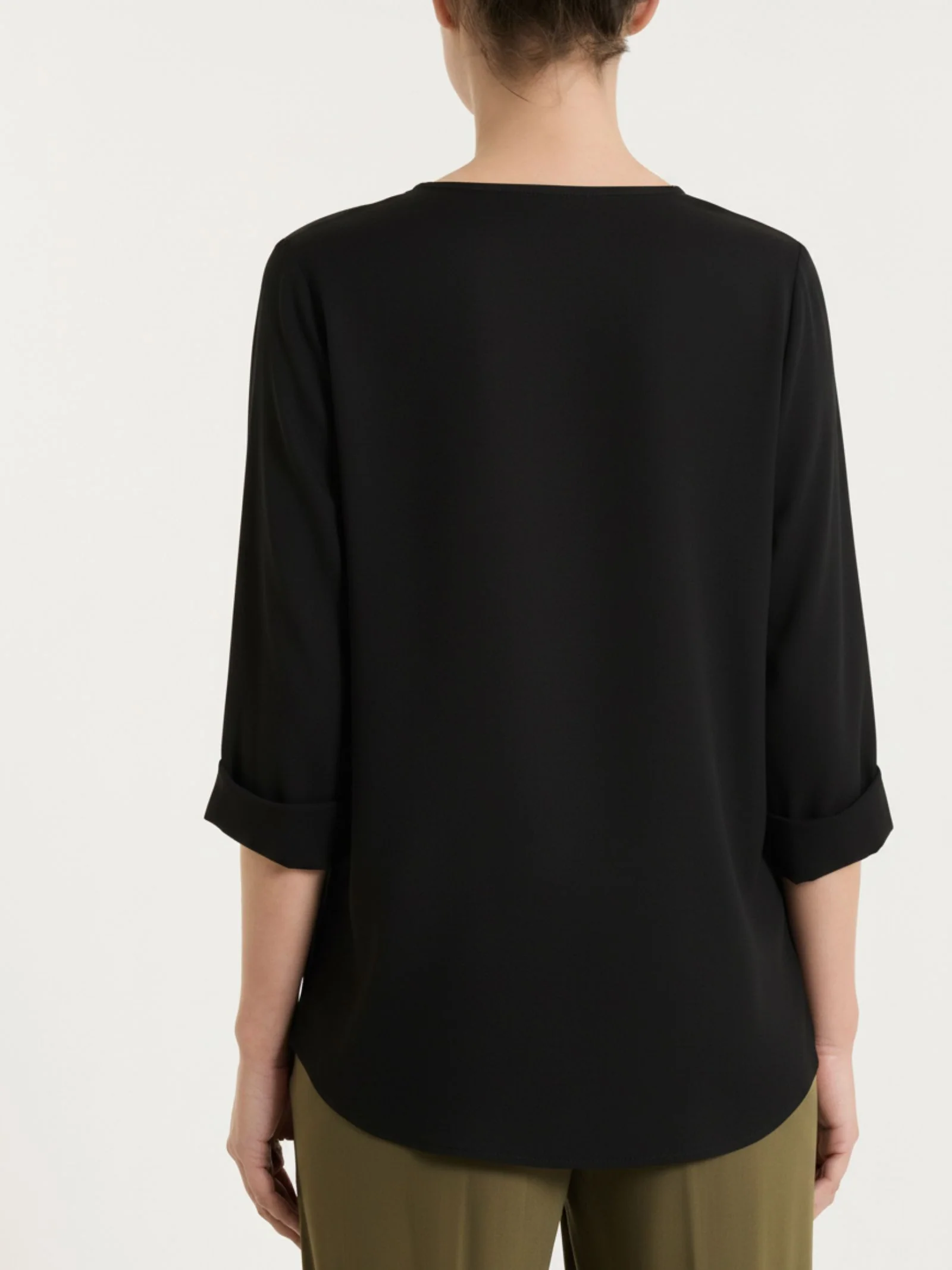 Camicia con manica risvoltabile in Voile Stretch - Nero - Image 3