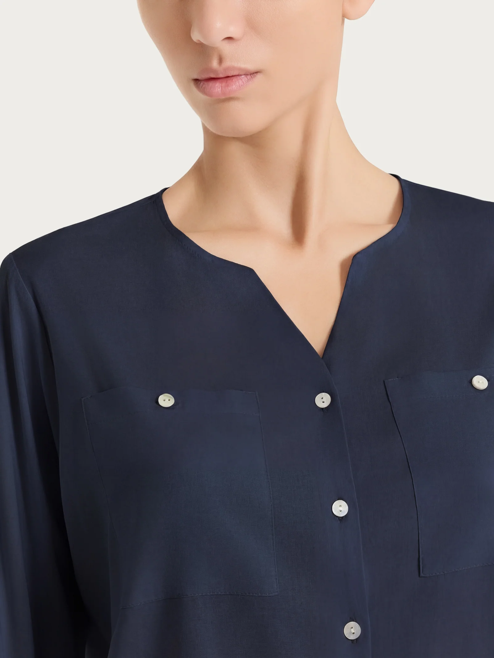 Camicia con manica risvoltabile in Voile Stretch - Bleu - Image 3