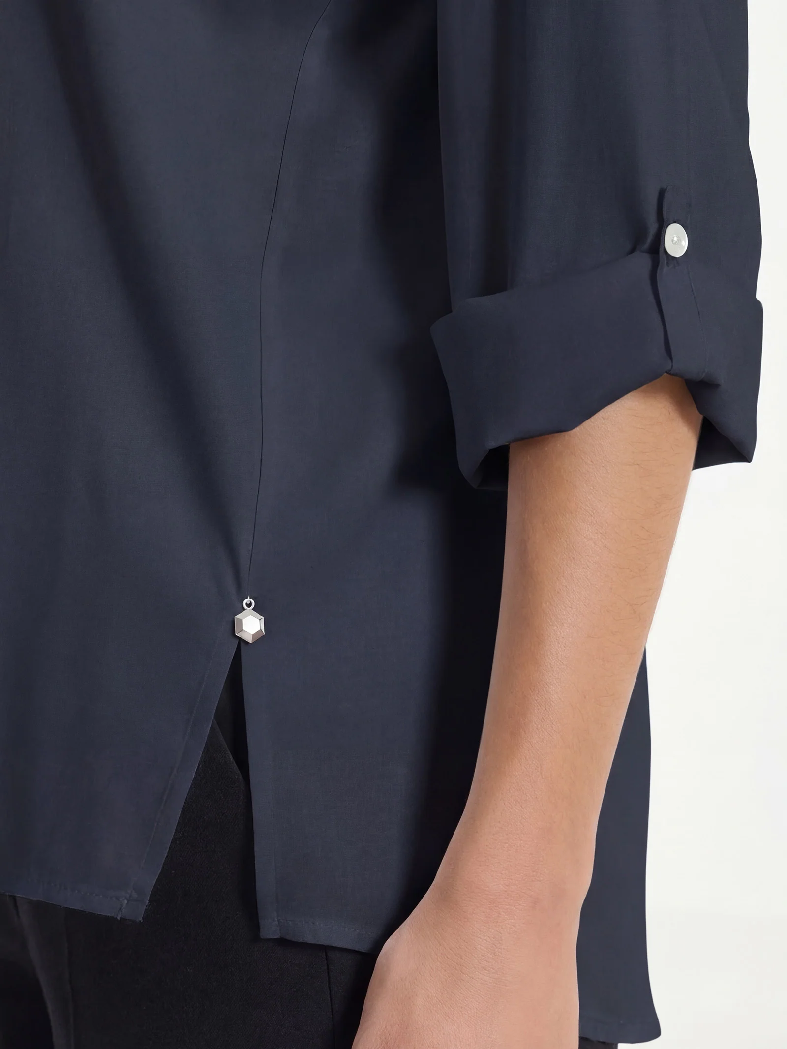 Camicia con manica risvoltabile in Voile Stretch - Bleu - Image 4