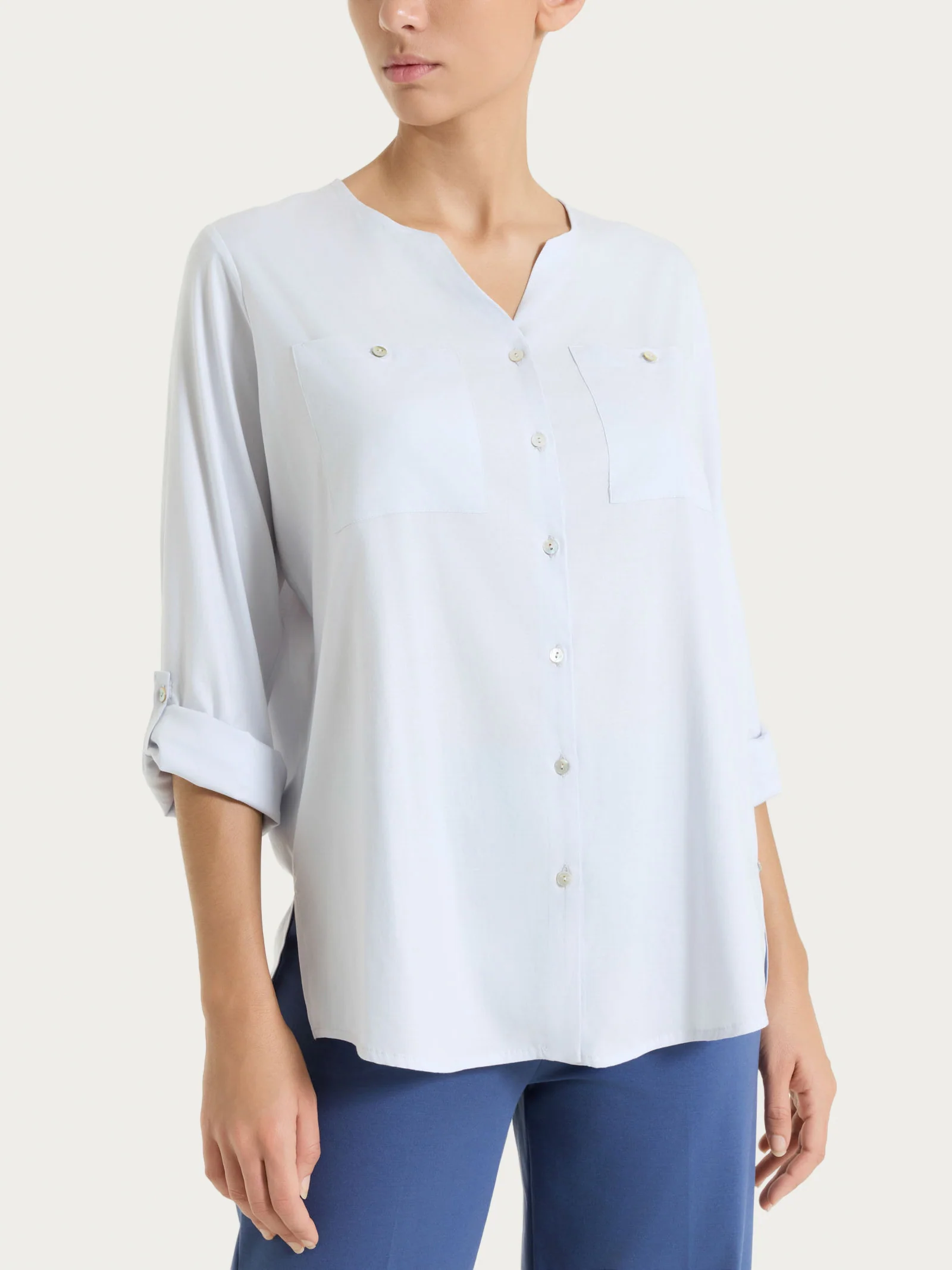 Camicia con manica risvoltabile in Voile Stretch - Lilac Hint
