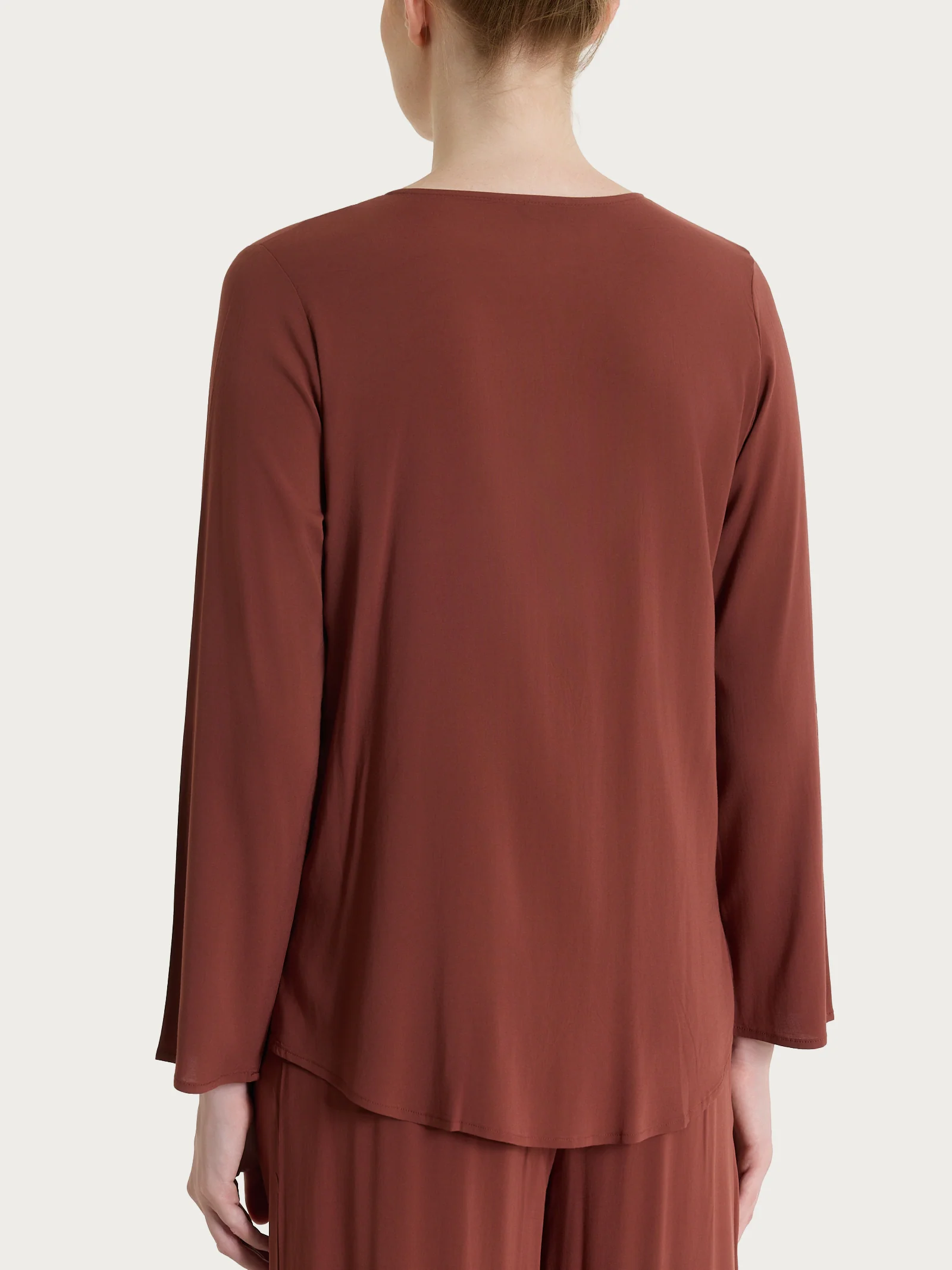 Camicia con manica risvoltabile in Voile Stretch - Mahogany - Image 3