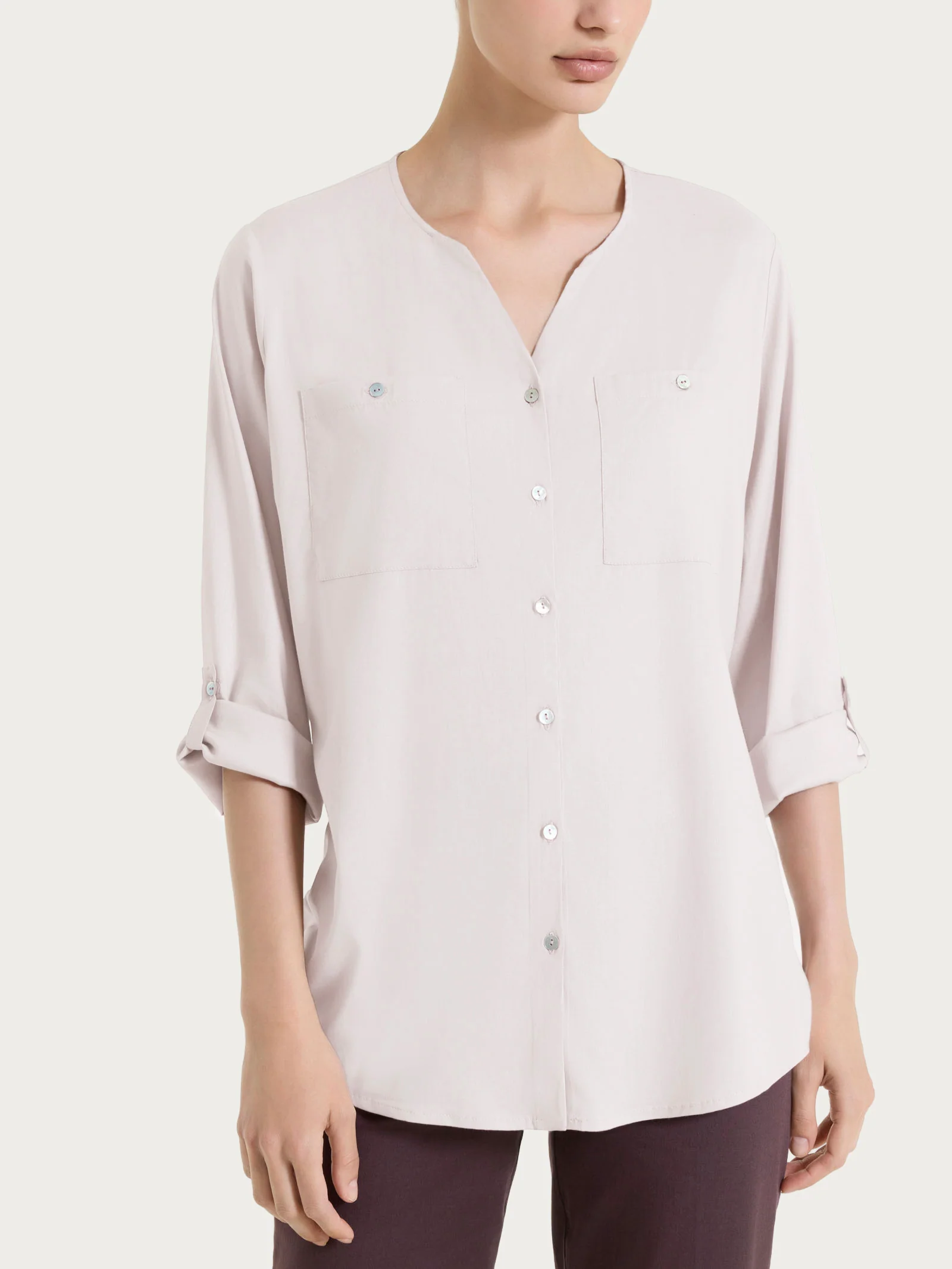 Camicia con manica risvoltabile in Voile Stretch - Hushed Violet