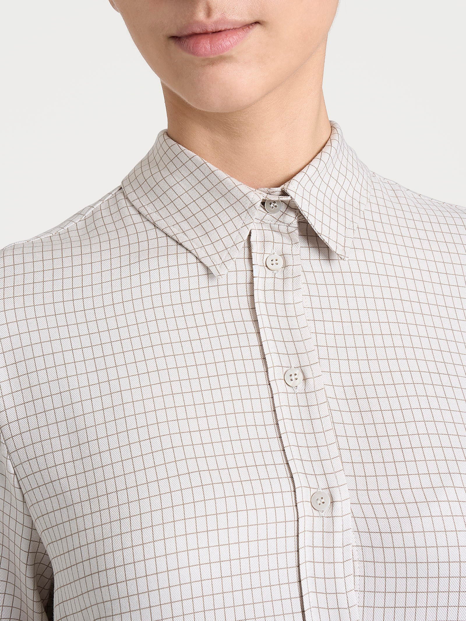 Camicia con micro check bicolor in Winter EcoSeta - Fant.Champignon - Image 3