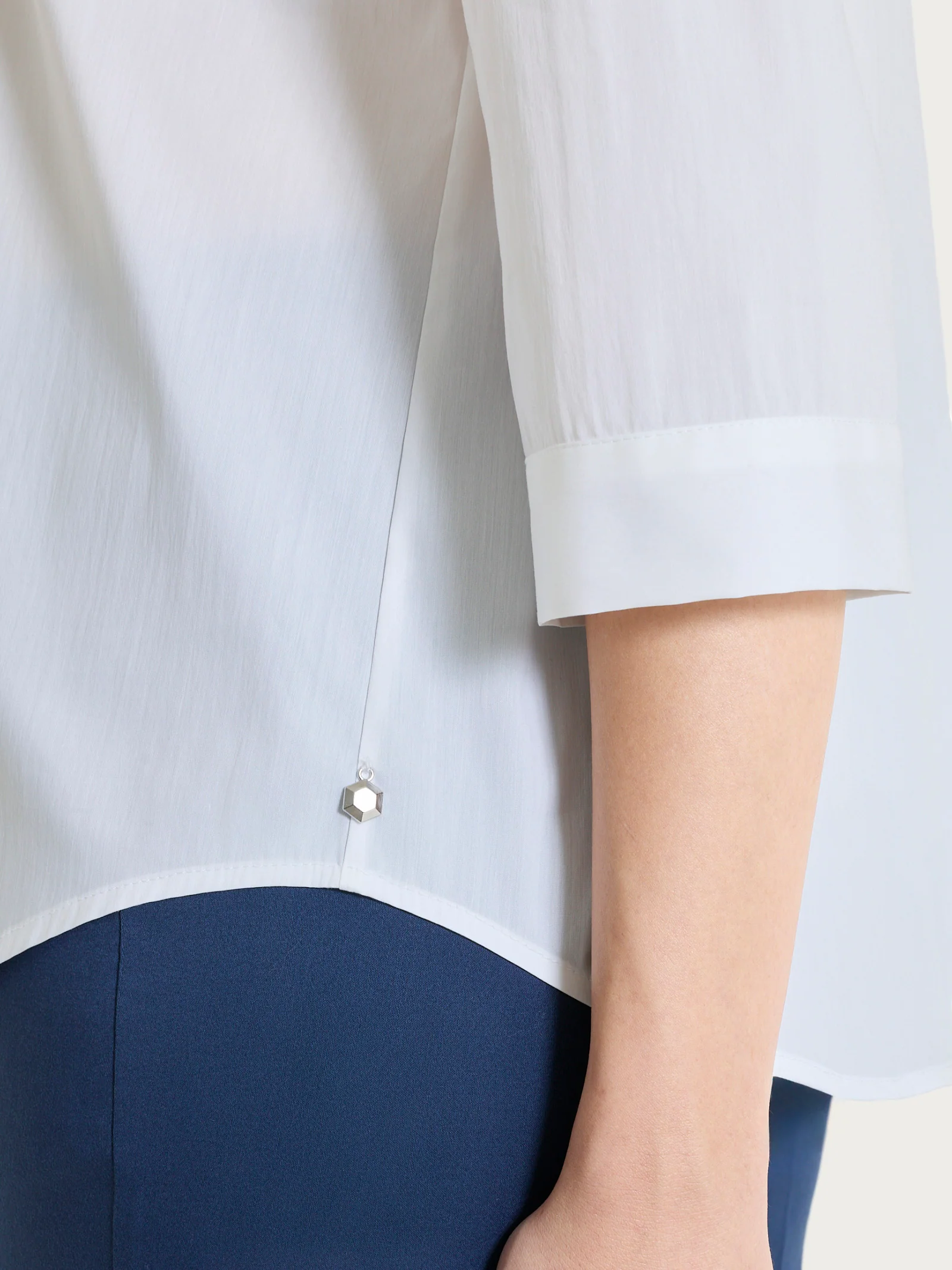 Camicia con pieghe frontali in Poplin di Cotone - Bianco - Image 3