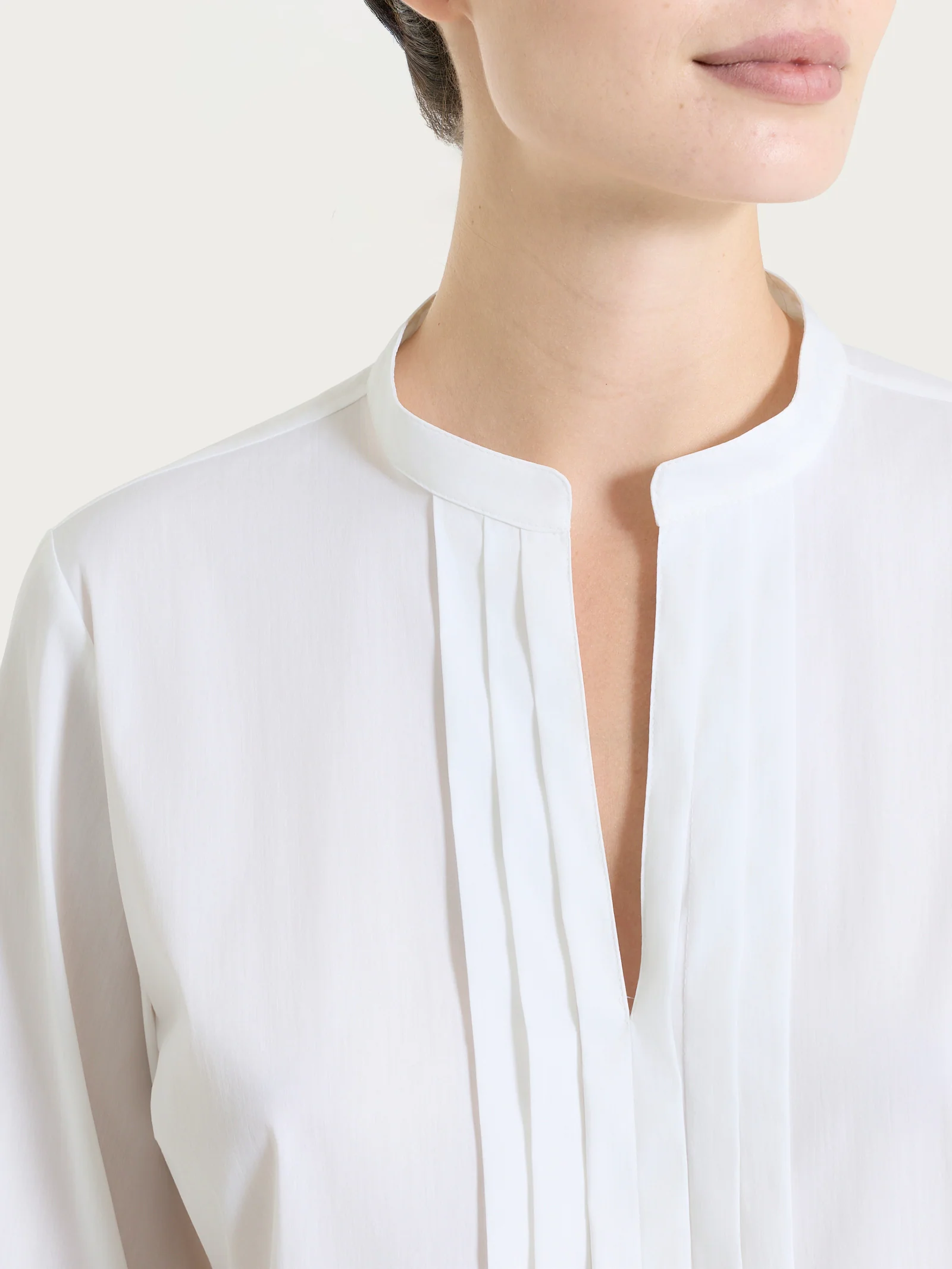 Camicia con pieghe frontali in Poplin di Cotone - Bianco - Image 4