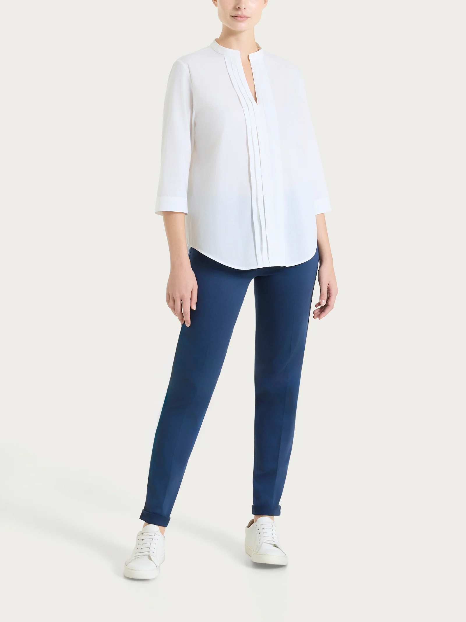 Camicia con pieghe frontali in Poplin di Cotone - Bianco - Image 5