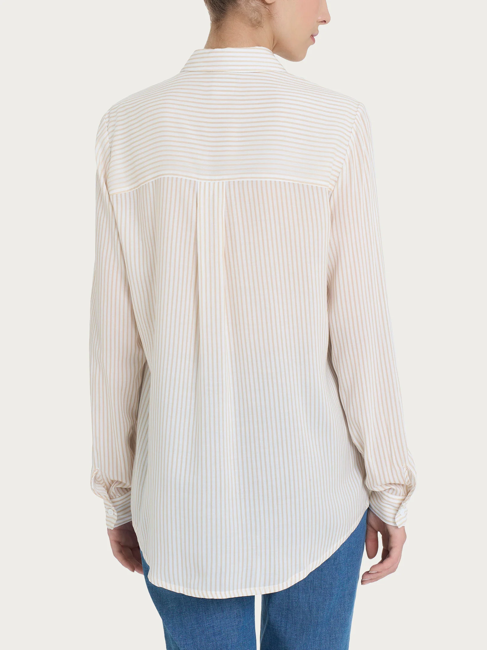Camicia con stripes e manica lunga in Ecoseta - Fant. Irish Cream - Image 2