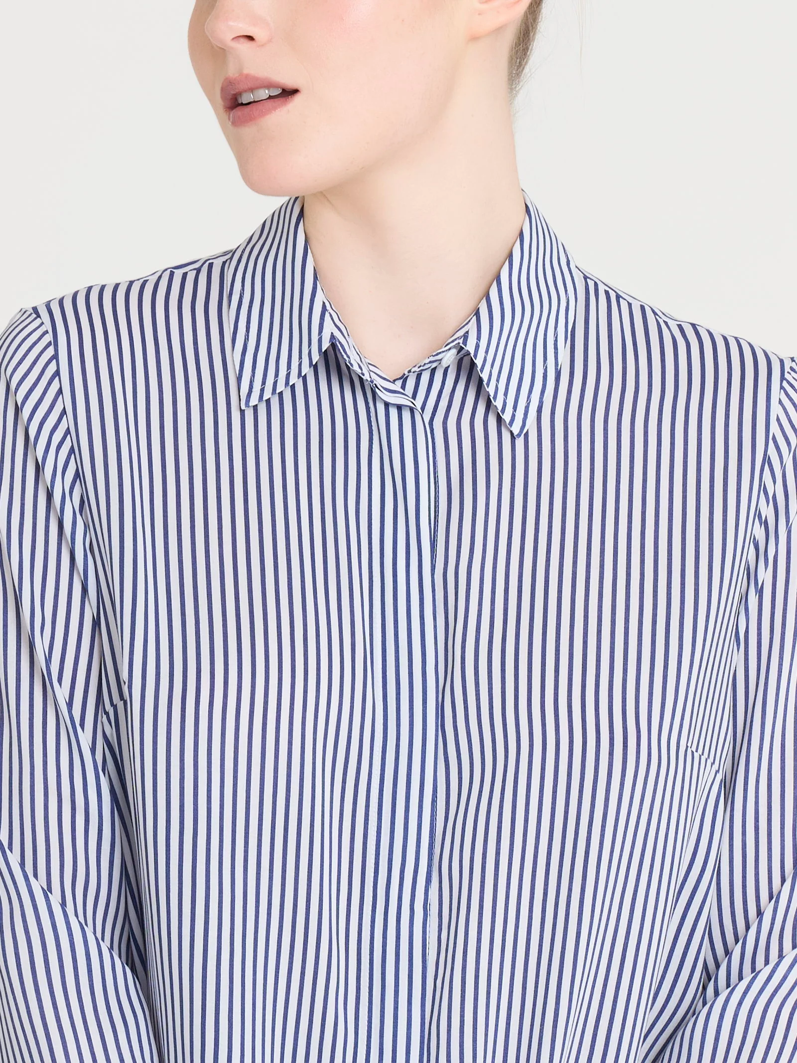 Camicia con stripes e manica lunga in Ecoseta - Fant.White - Image 3