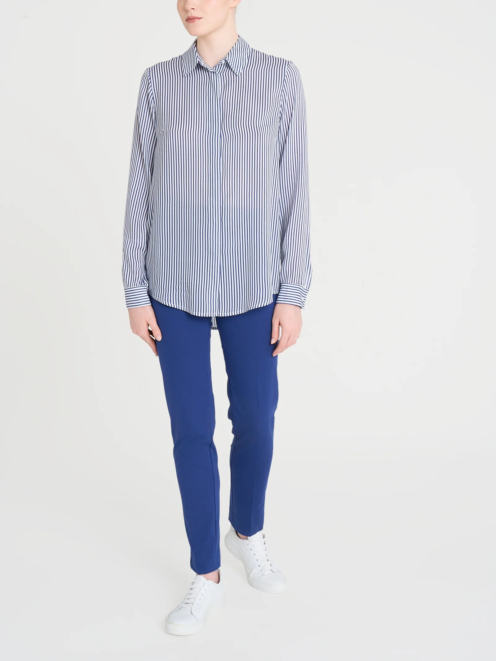 Camicia con stripes e manica lunga in Ecoseta - Fant.White - Image 4