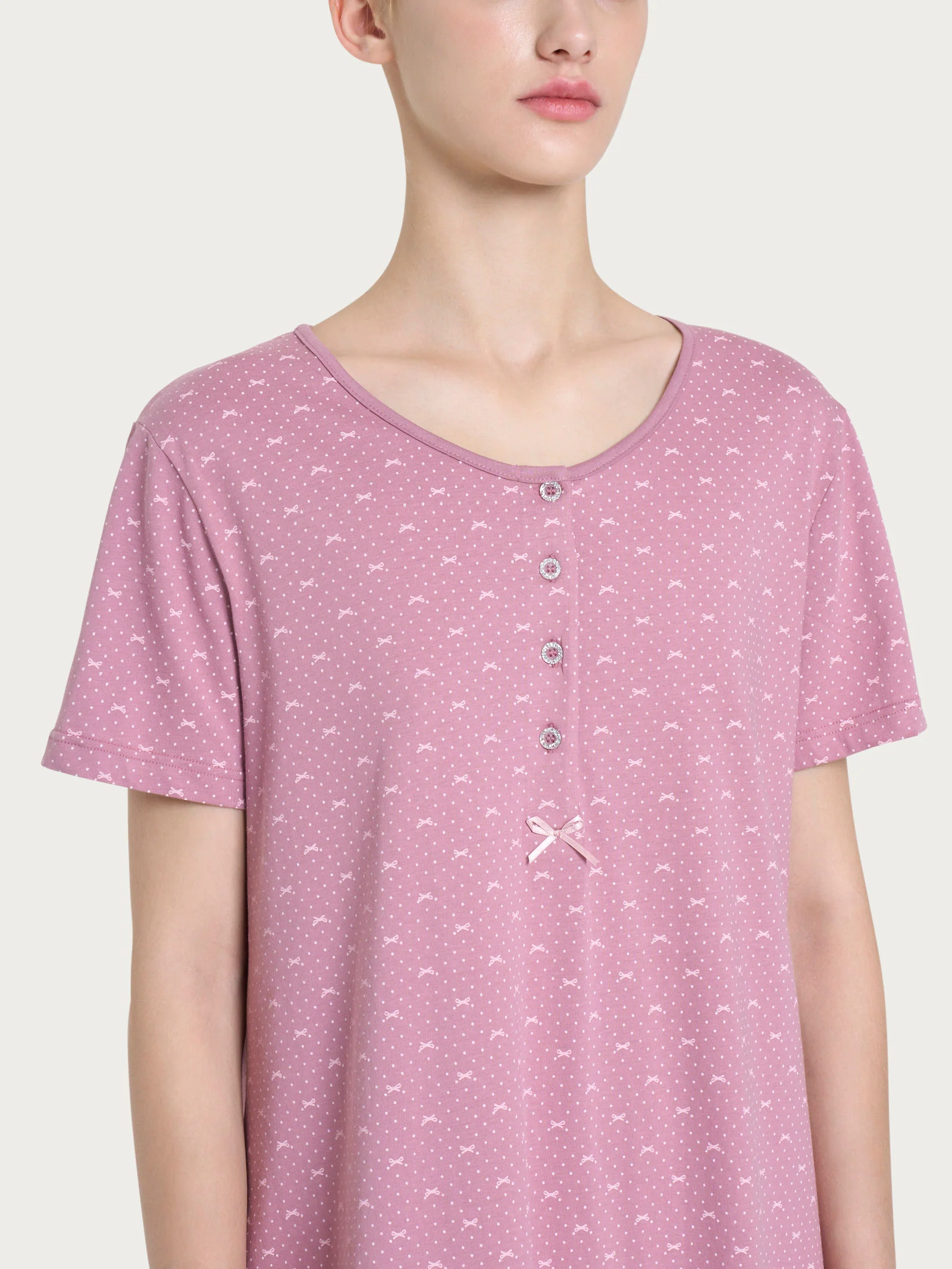 Camicia da notte a serafino in Jersey di cotone - Fant. Dusky Orchid - Image 3
