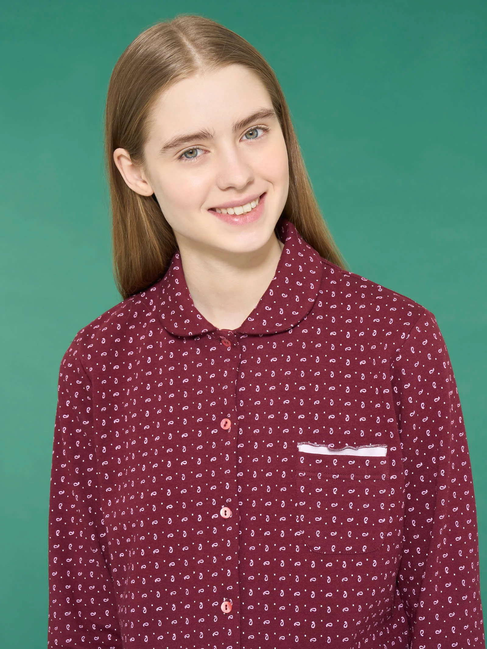 Camicia da notte aperta con colletto in interlock di cotone - Fant. Zinfandel - Image 3