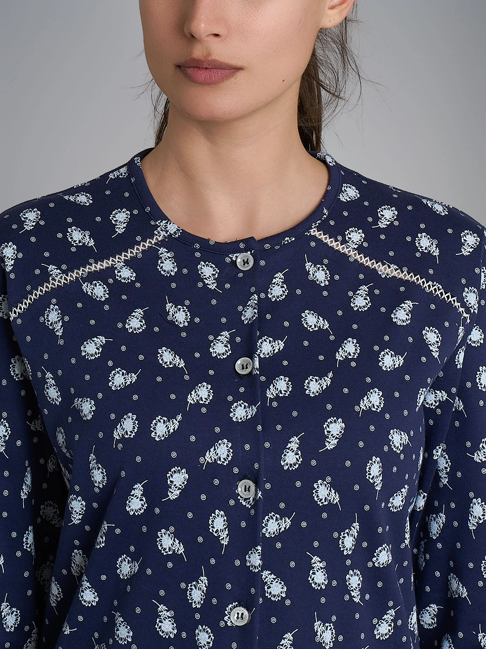 Camicia da notte aperta con dettagli in Interlock di cotone 40-54 - Fant. Naval Academy Fiore - Image 3