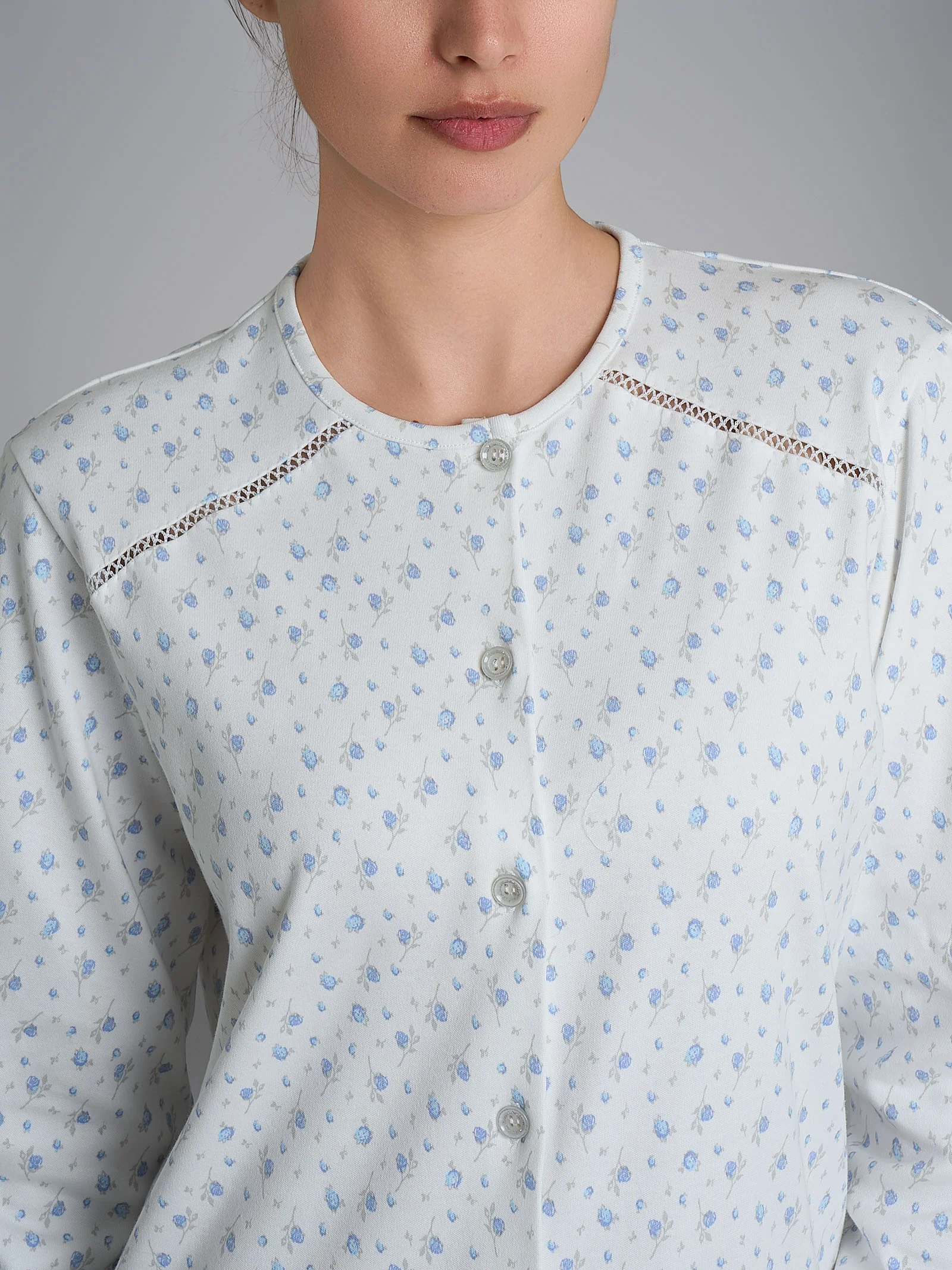 Camicia da notte aperta con dettagli in Interlock di cotone 56-60 - Fant. Eventide - Image 4