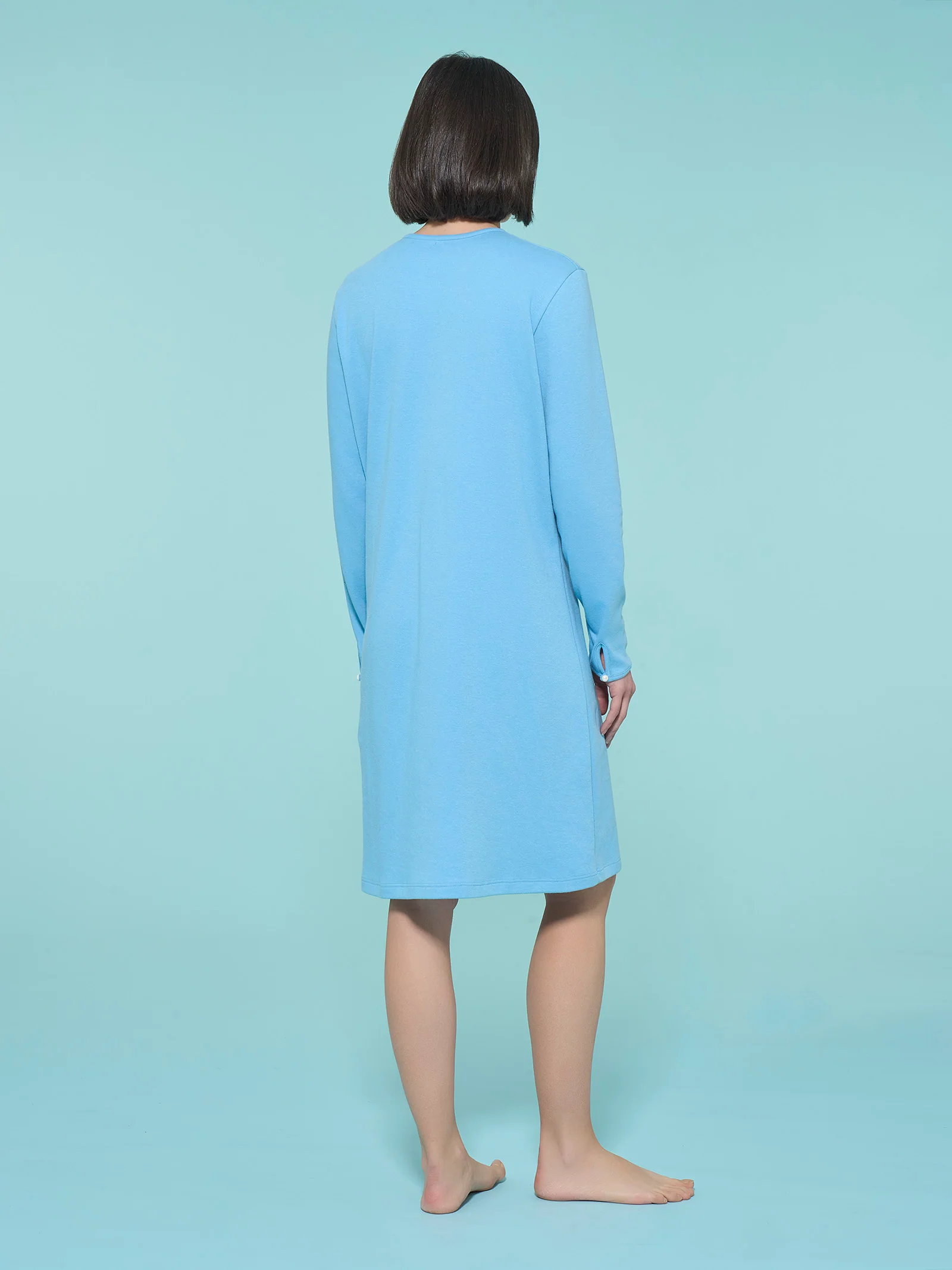 Camicia da notte aperta in interlock di cotone  - Dusk Blue - Image 2