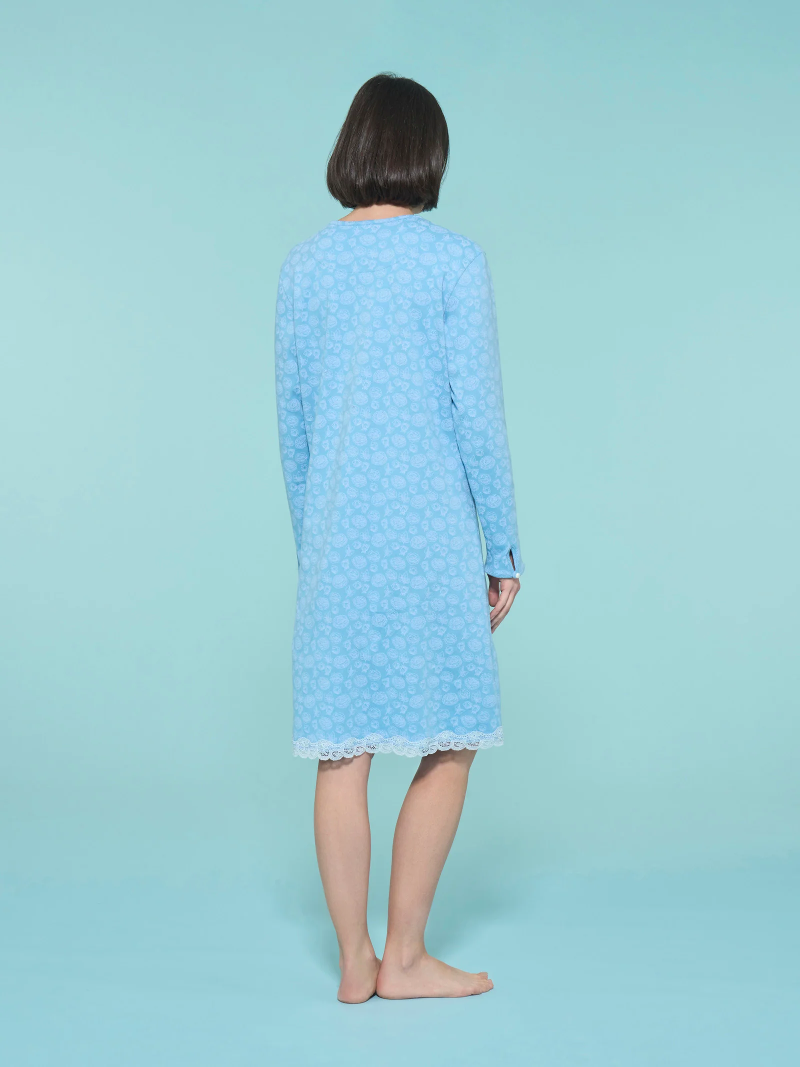 Camicia da notte aperta in interlock di cotone - Fant. Dusk Blue - Image 2