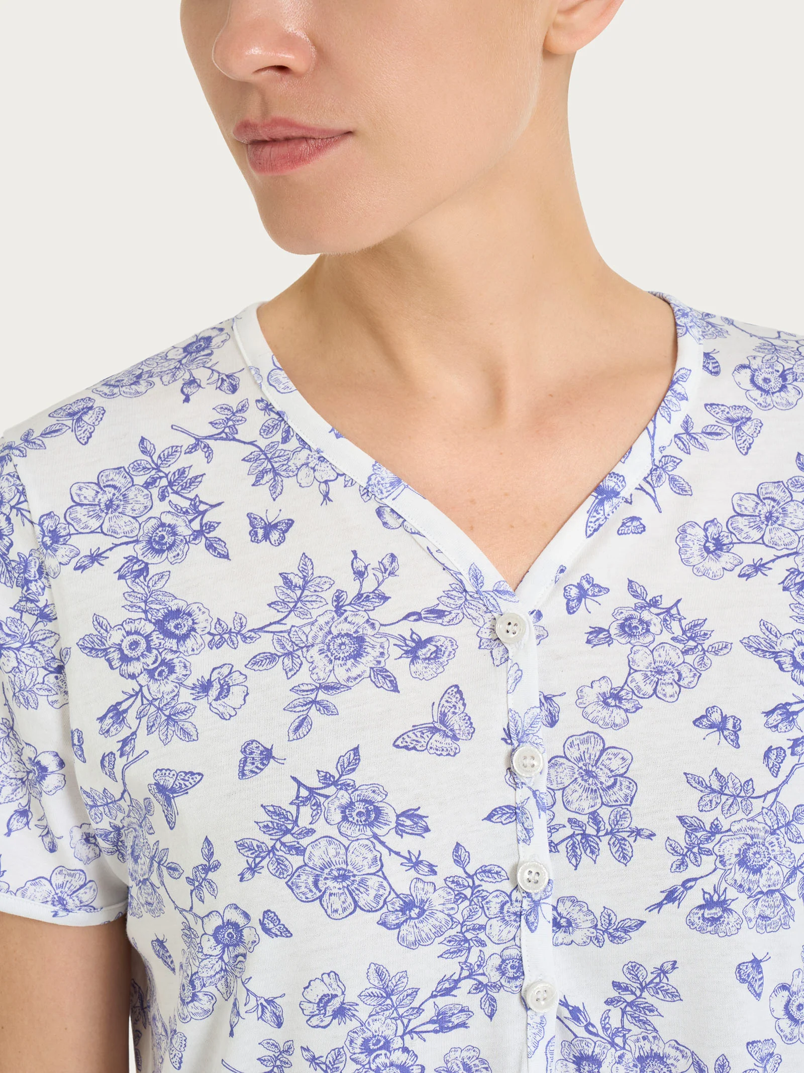 Camicia da notte con collo a serafino in Jersey di cotone 40-50 - Fant.Bianco - Image 3